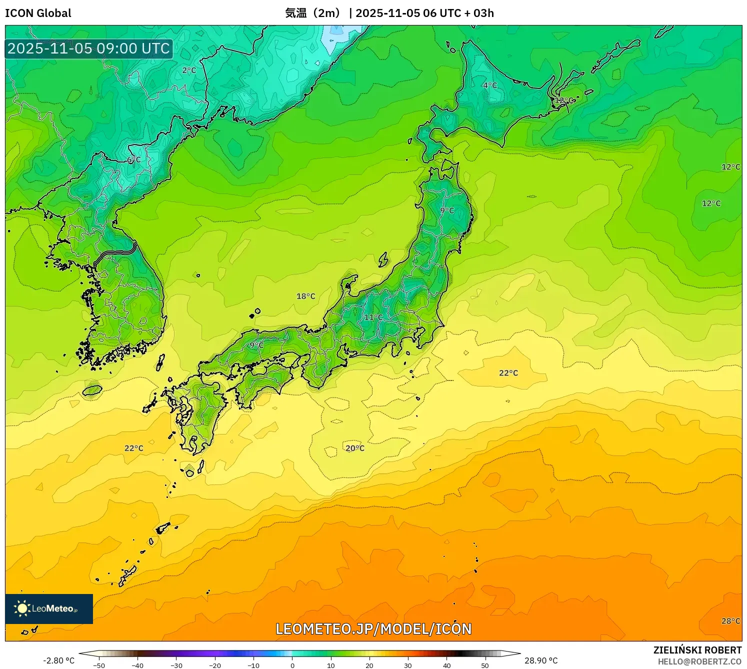 ICON model - 日本, 気温（2m）