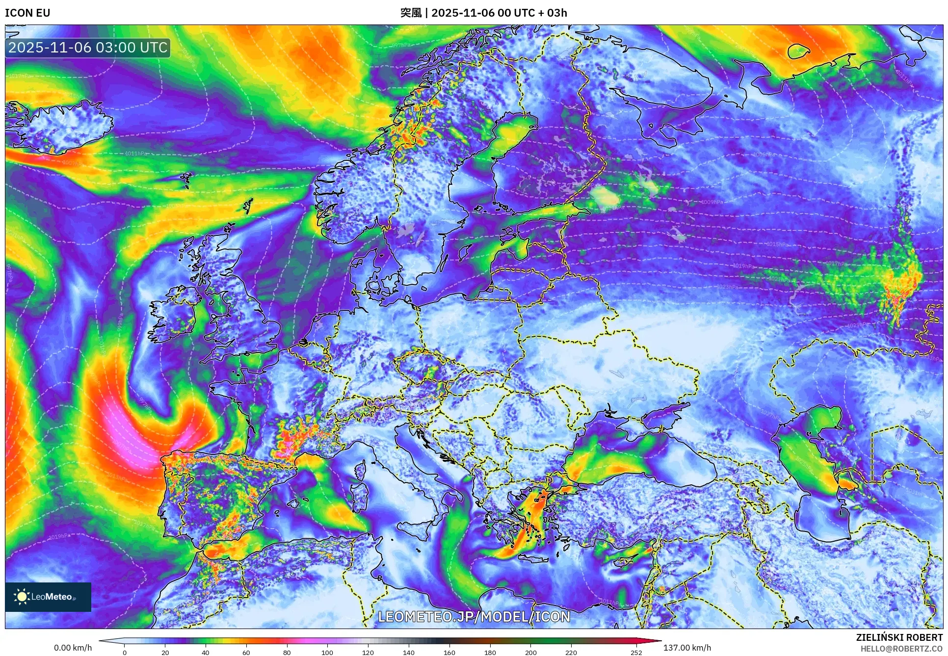 ICON model - ヨーロッパ, 突風