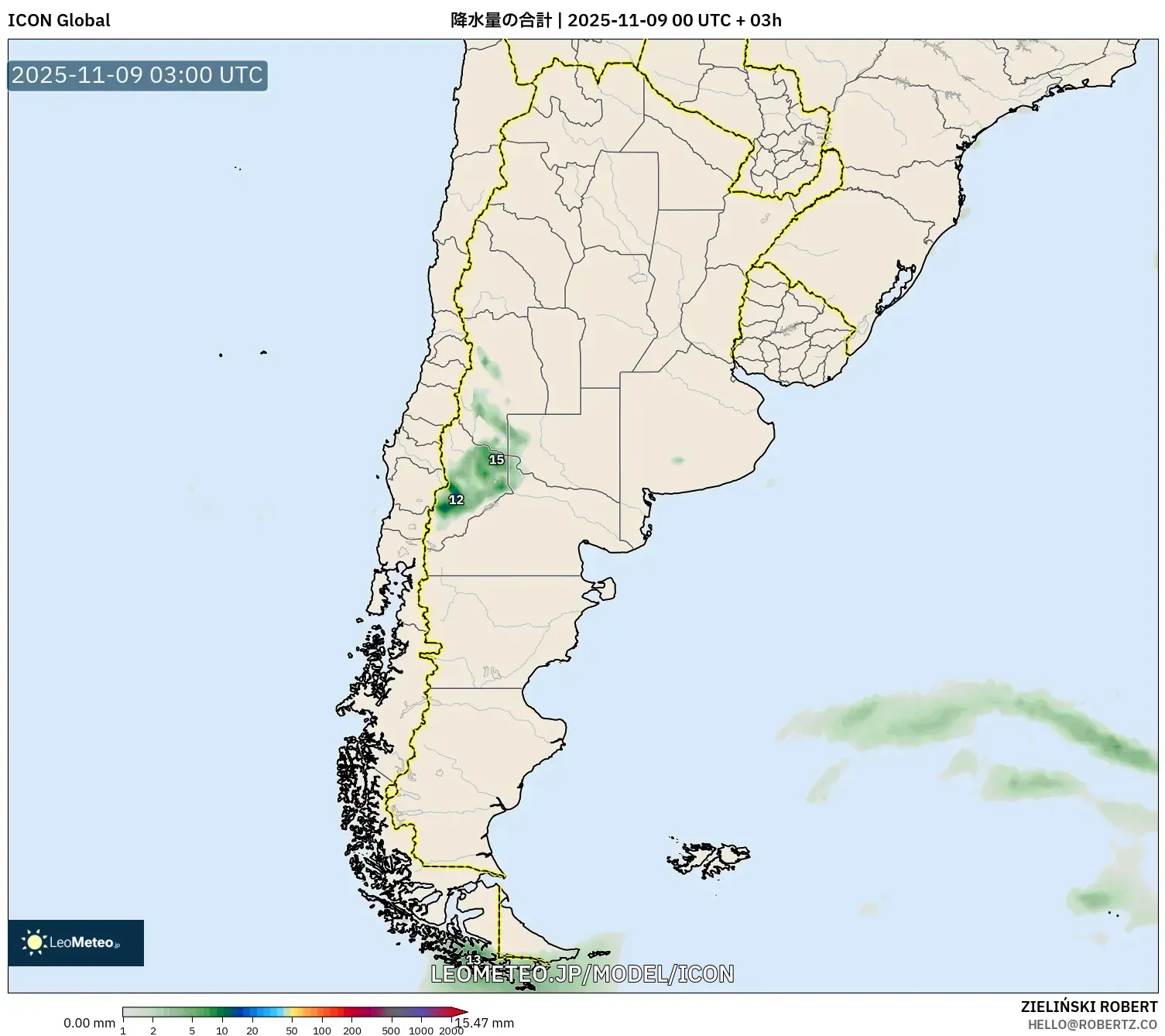ICON model - アルゼンチン, 降水量の合計