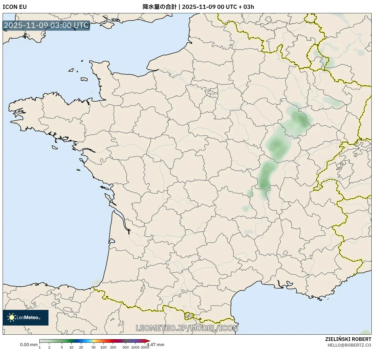 ICON model - フランス, 降水量の合計