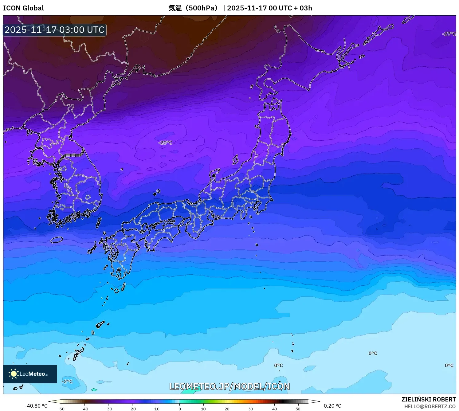ICON model - 日本, 気温（500hPa）