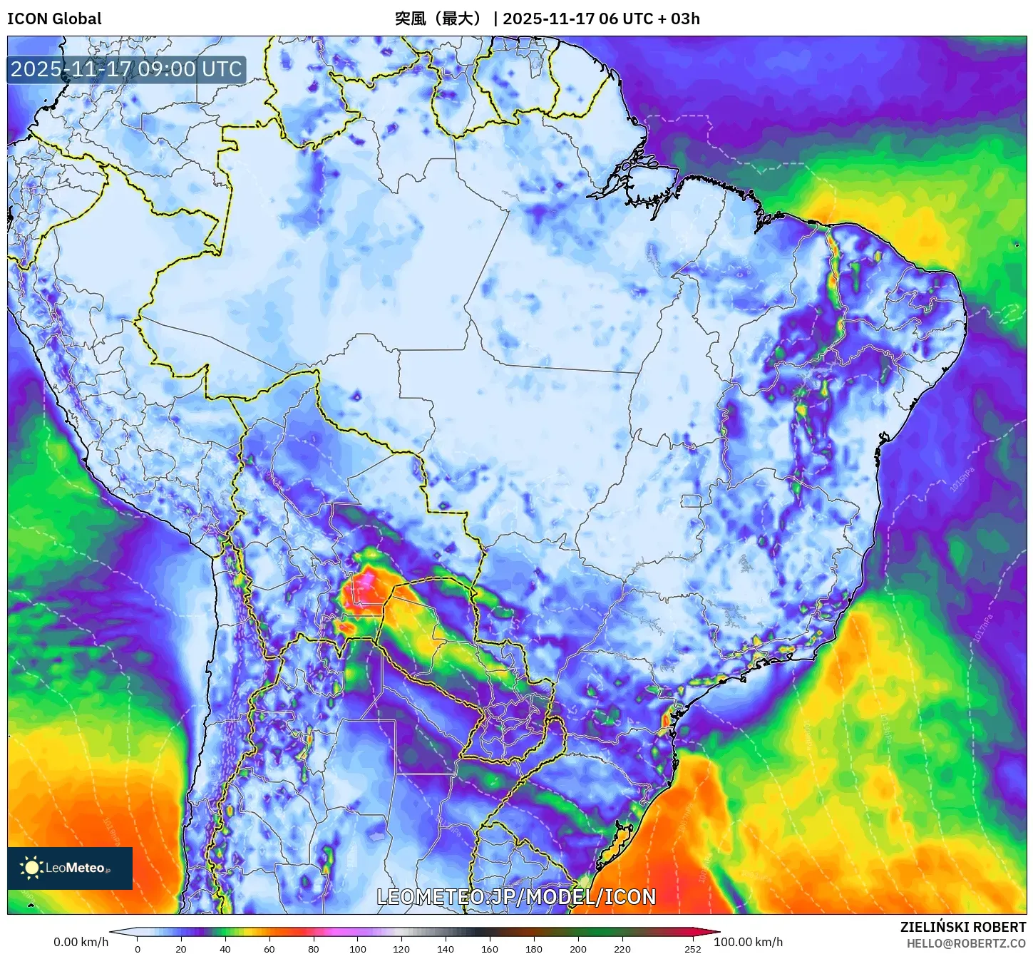 ICON model - ブラジル, 突風（最大）