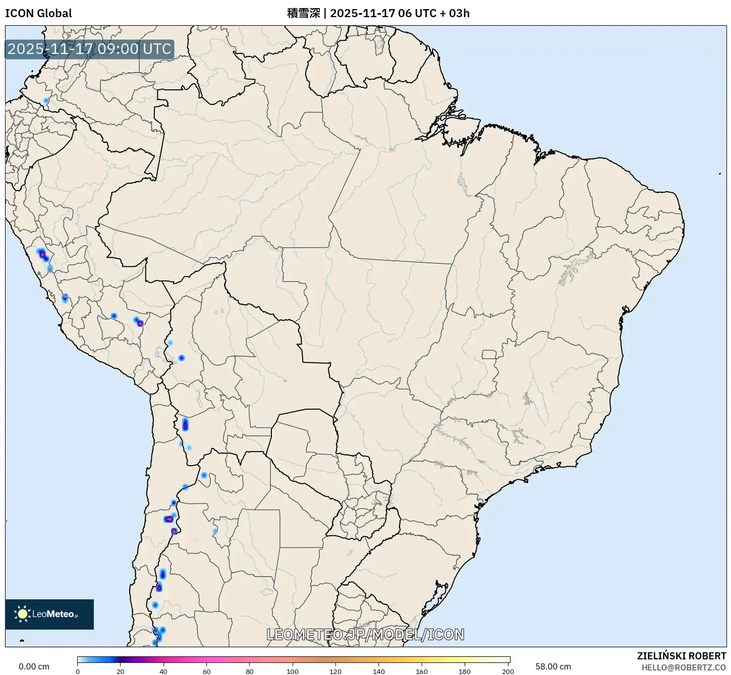 ICON model - ブラジル, 積雪深