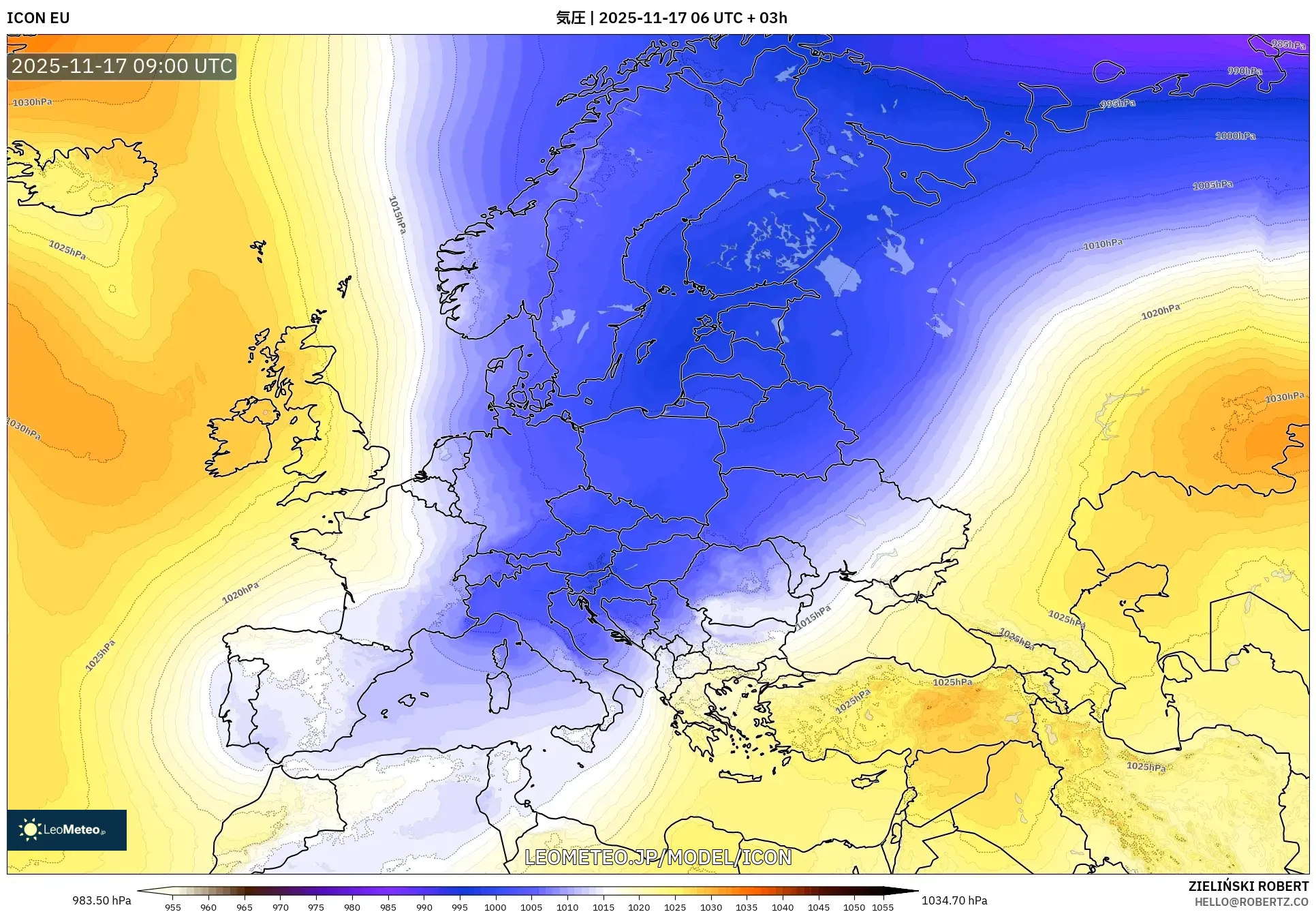 ICON model - ヨーロッパ, 気圧