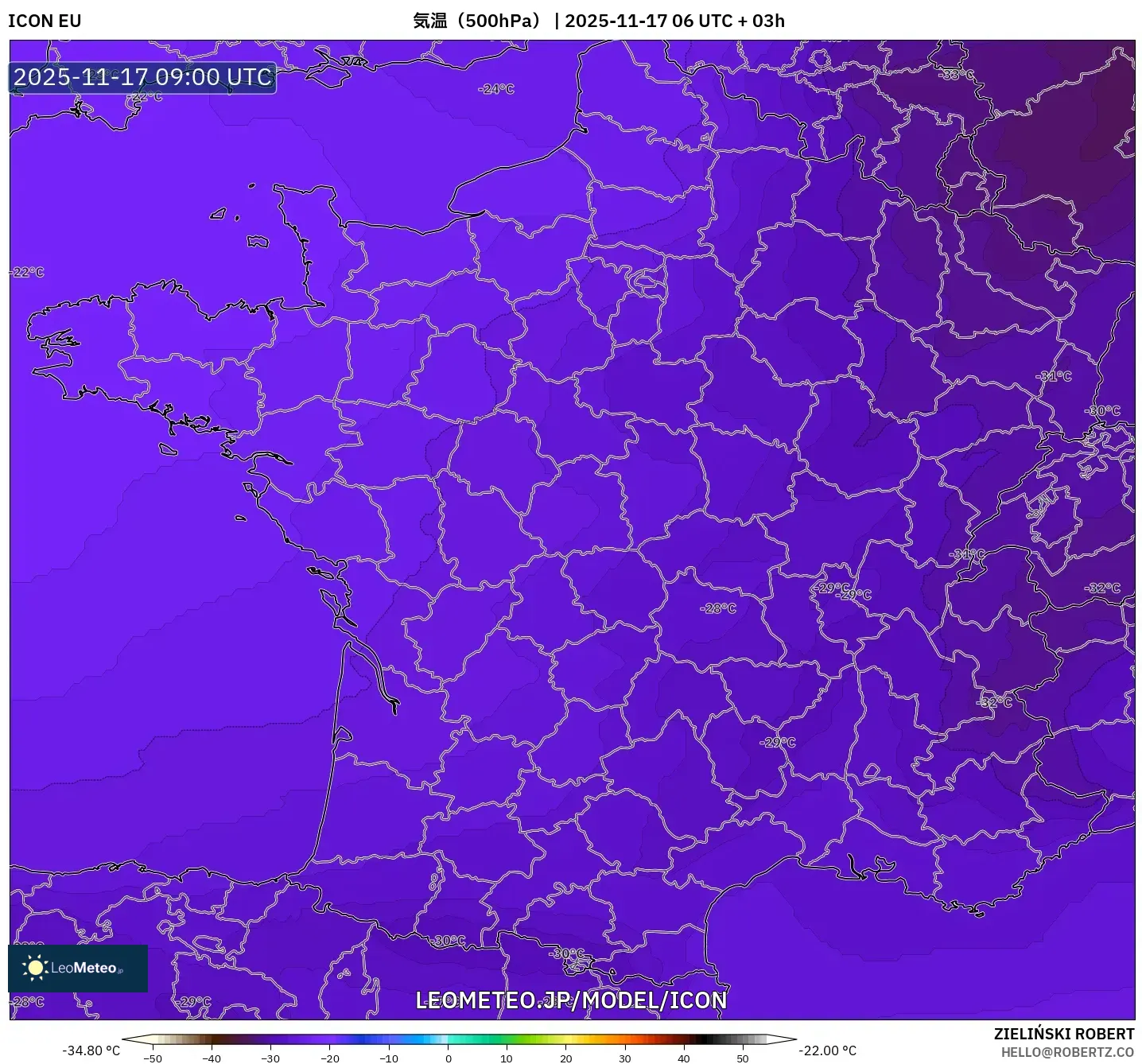 ICON model - フランス, 気温（500hPa）