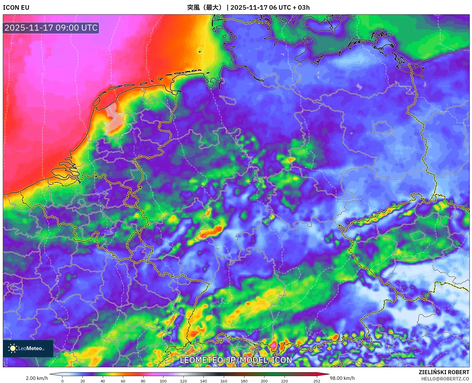 ICON model - ドイツ, 突風（最大）