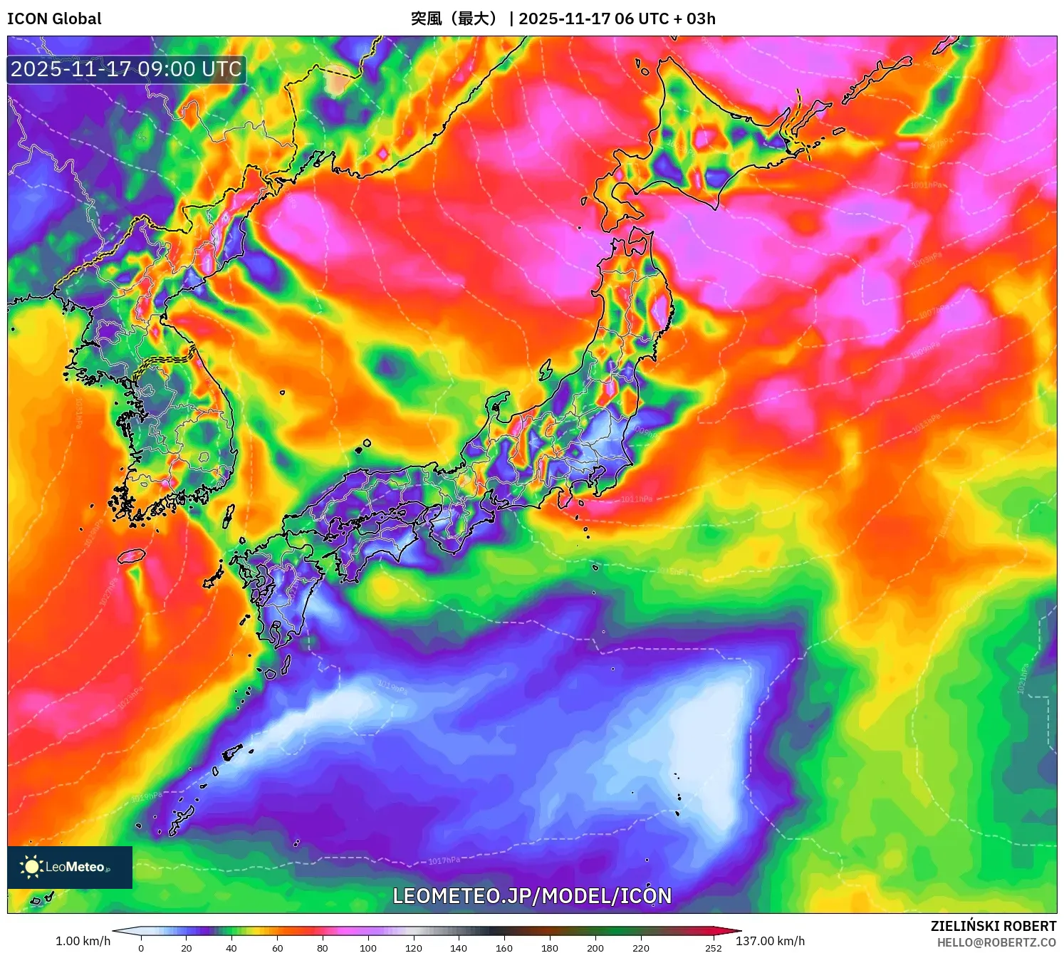 ICON model - 日本, 突風（最大）