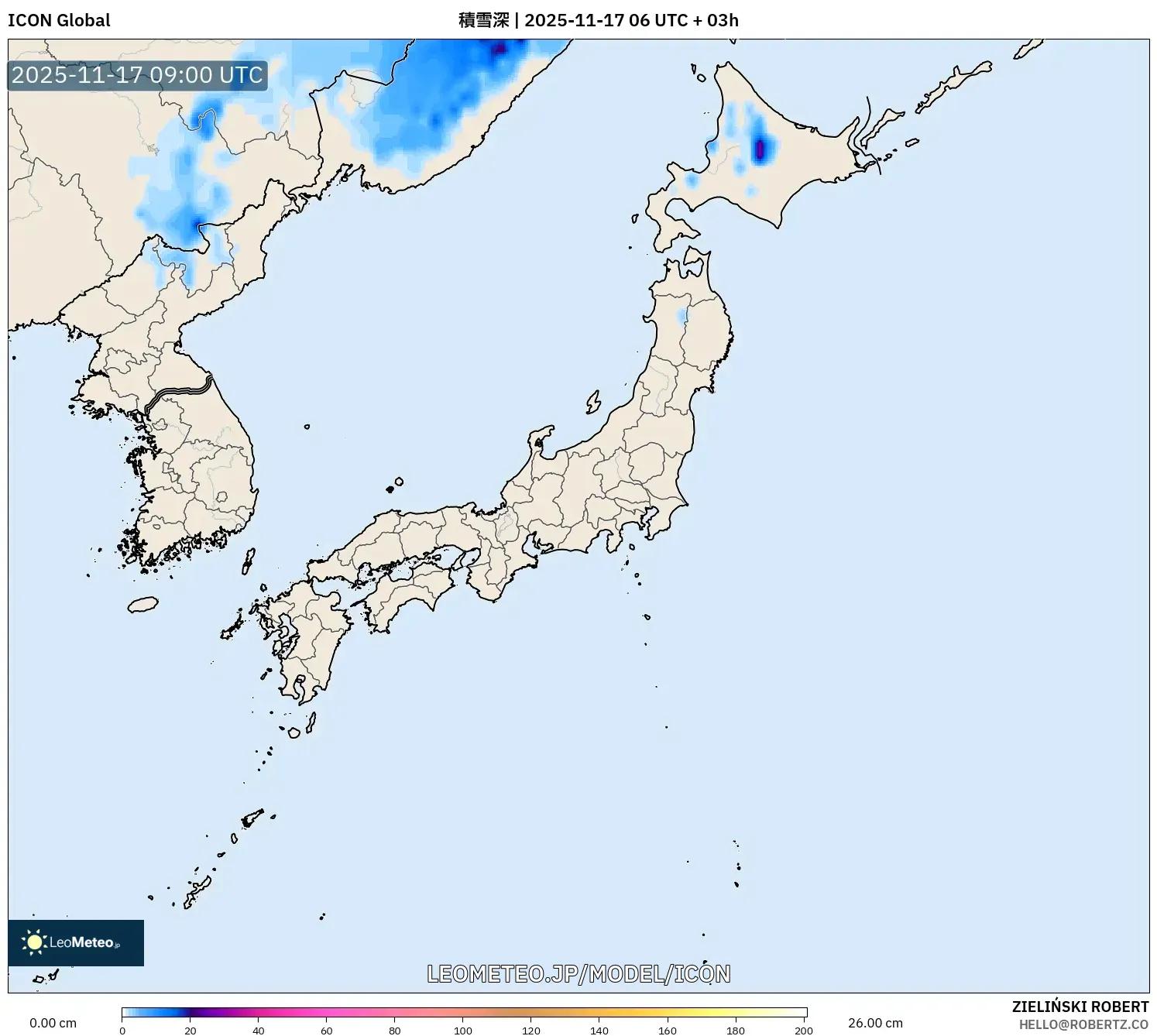 ICON model - 日本, 積雪深