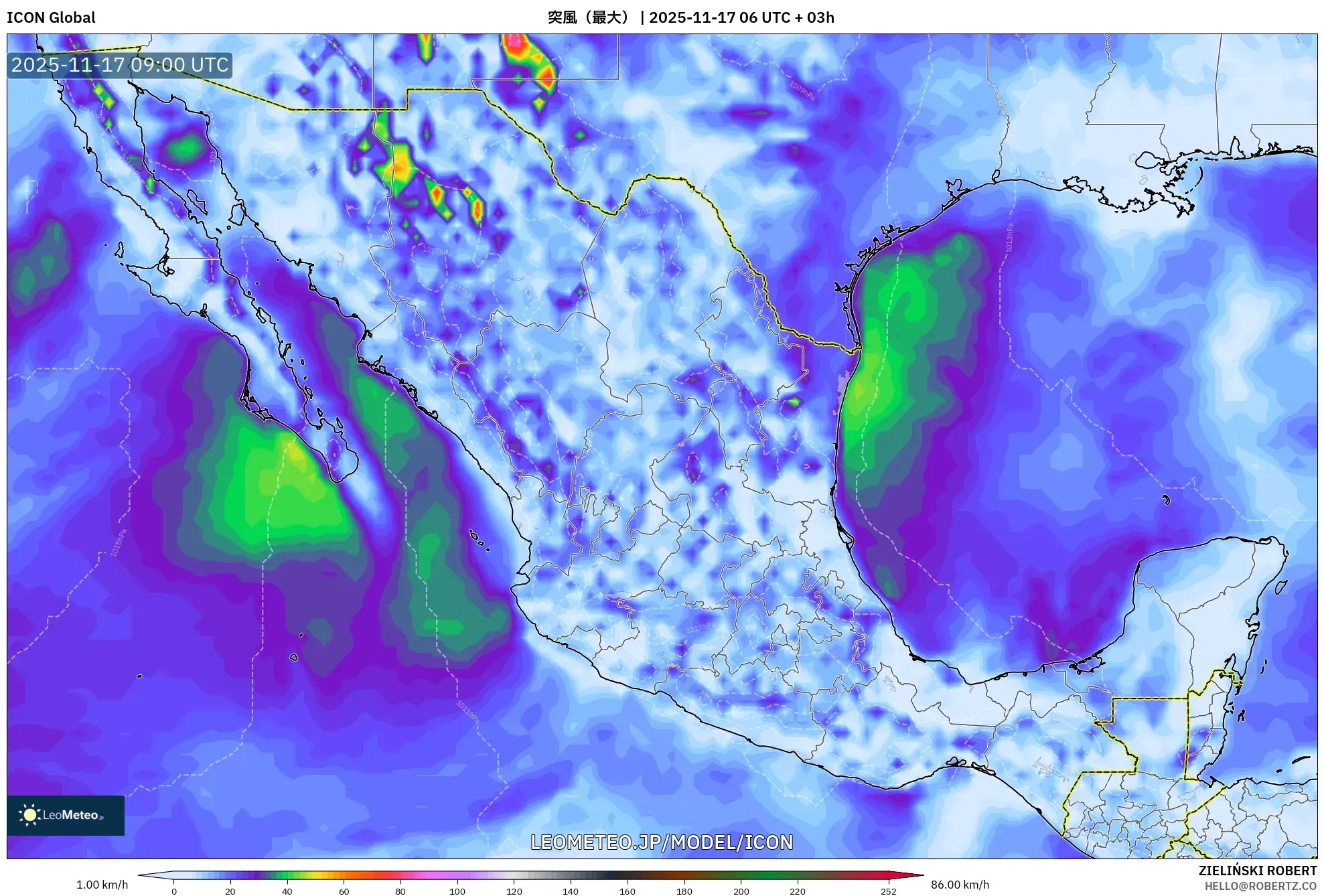 ICON model - メキシコ, 突風（最大）