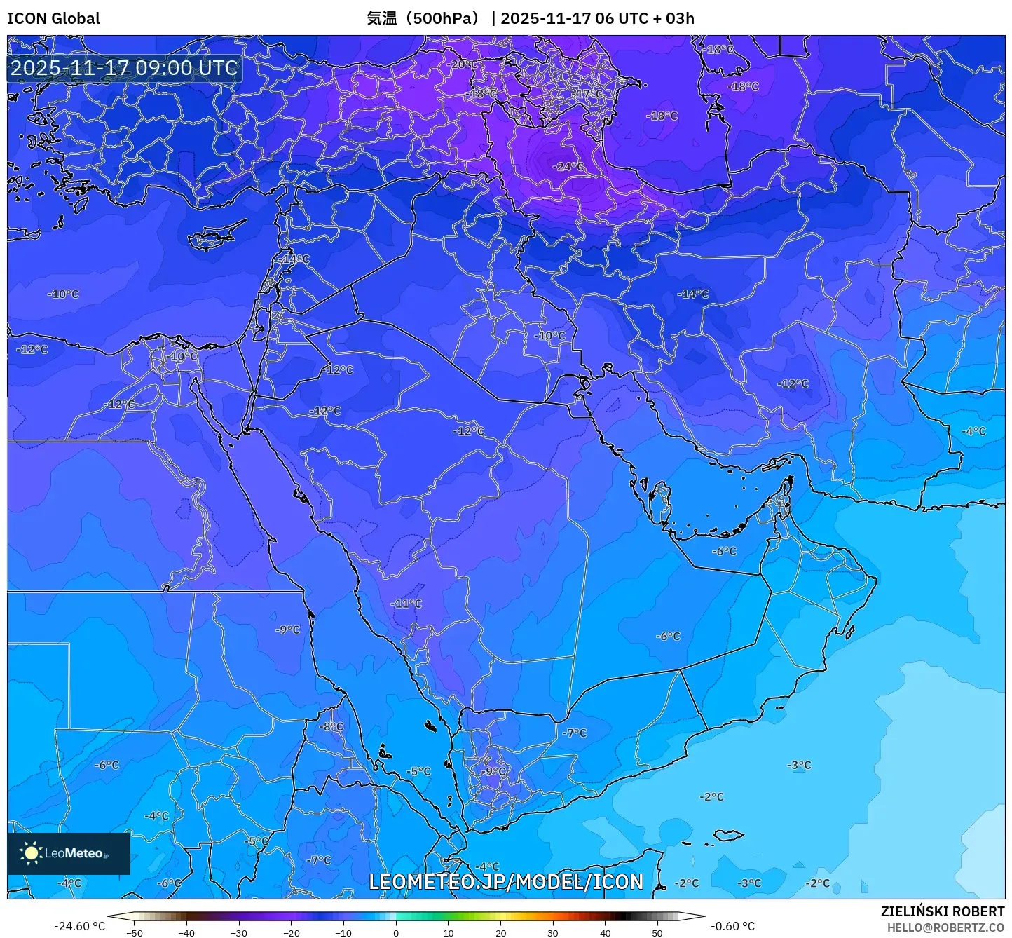 ICON model - 中東, 気温（500hPa）