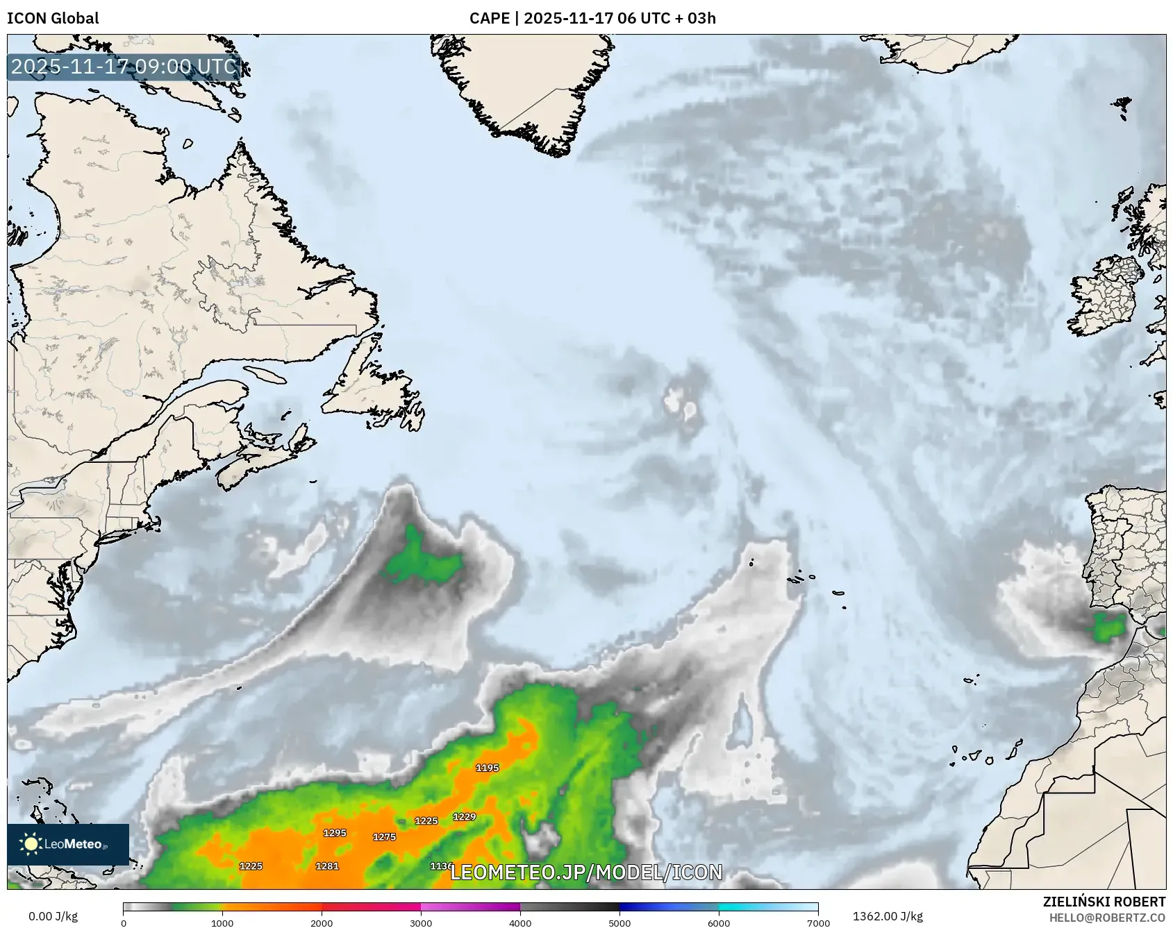 ICON model - 北大西洋, CAPE