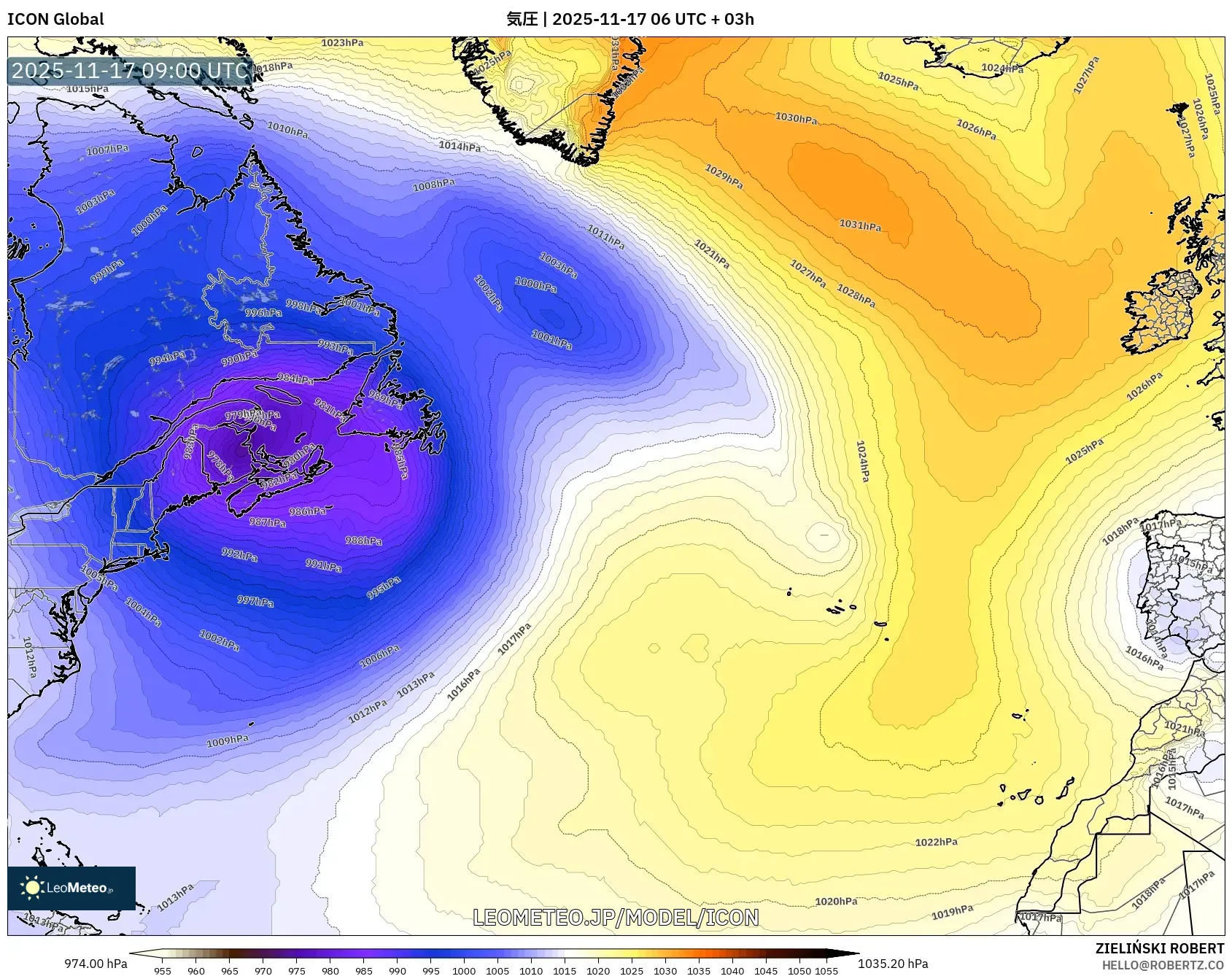 ICON model - 北大西洋, 気圧