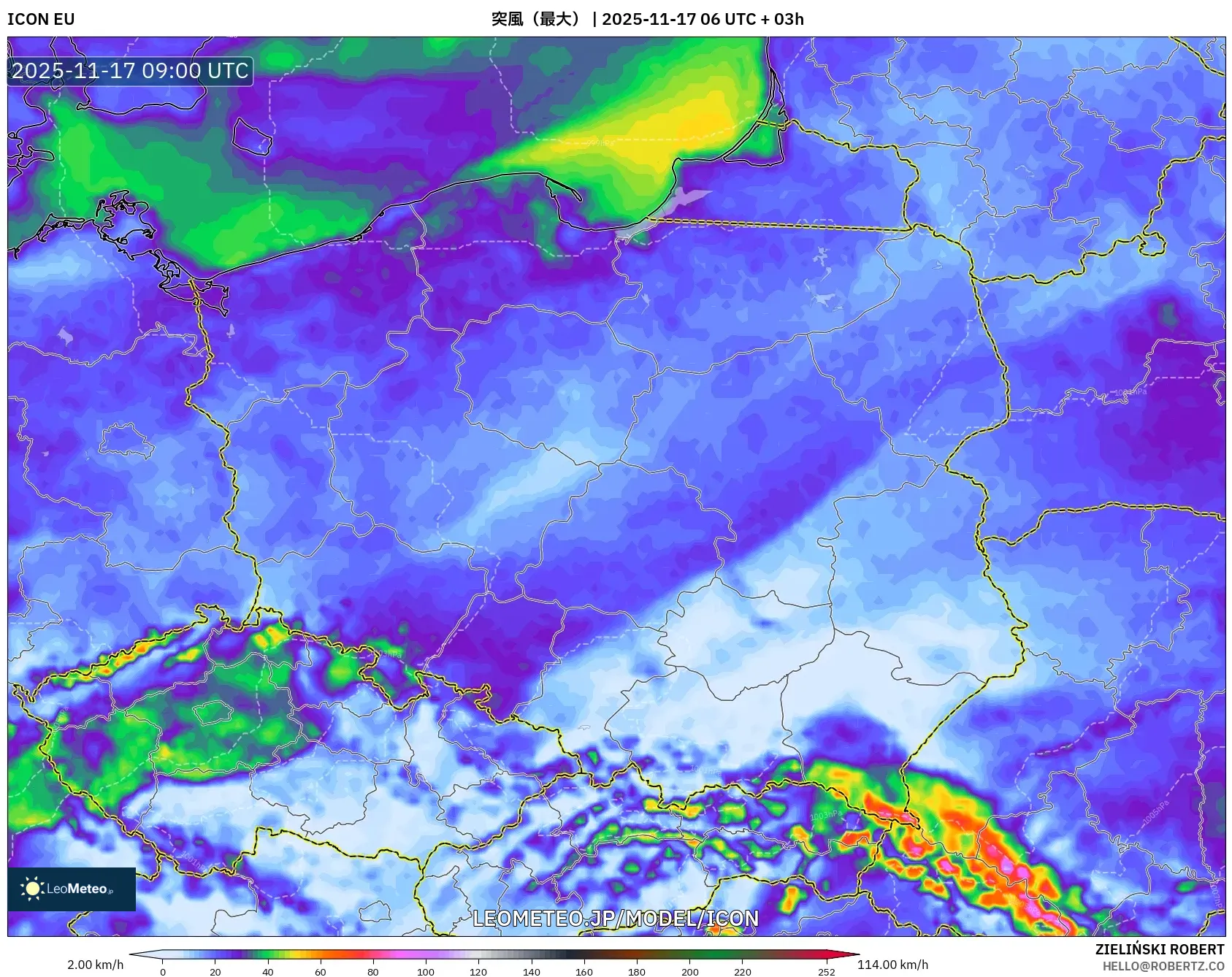 ICON model - ポーランド, 突風（最大）