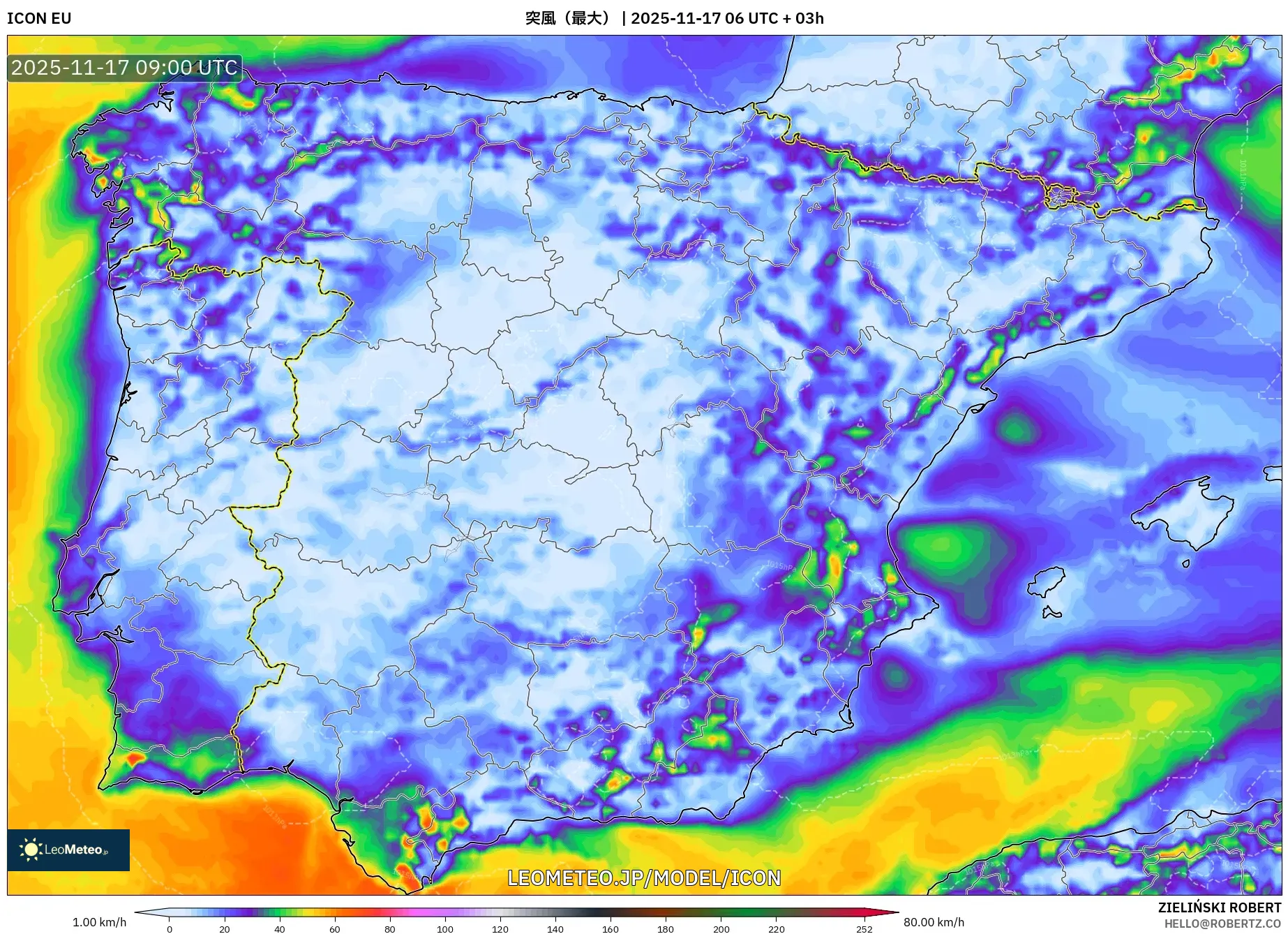 ICON model - スペイン, 突風（最大）