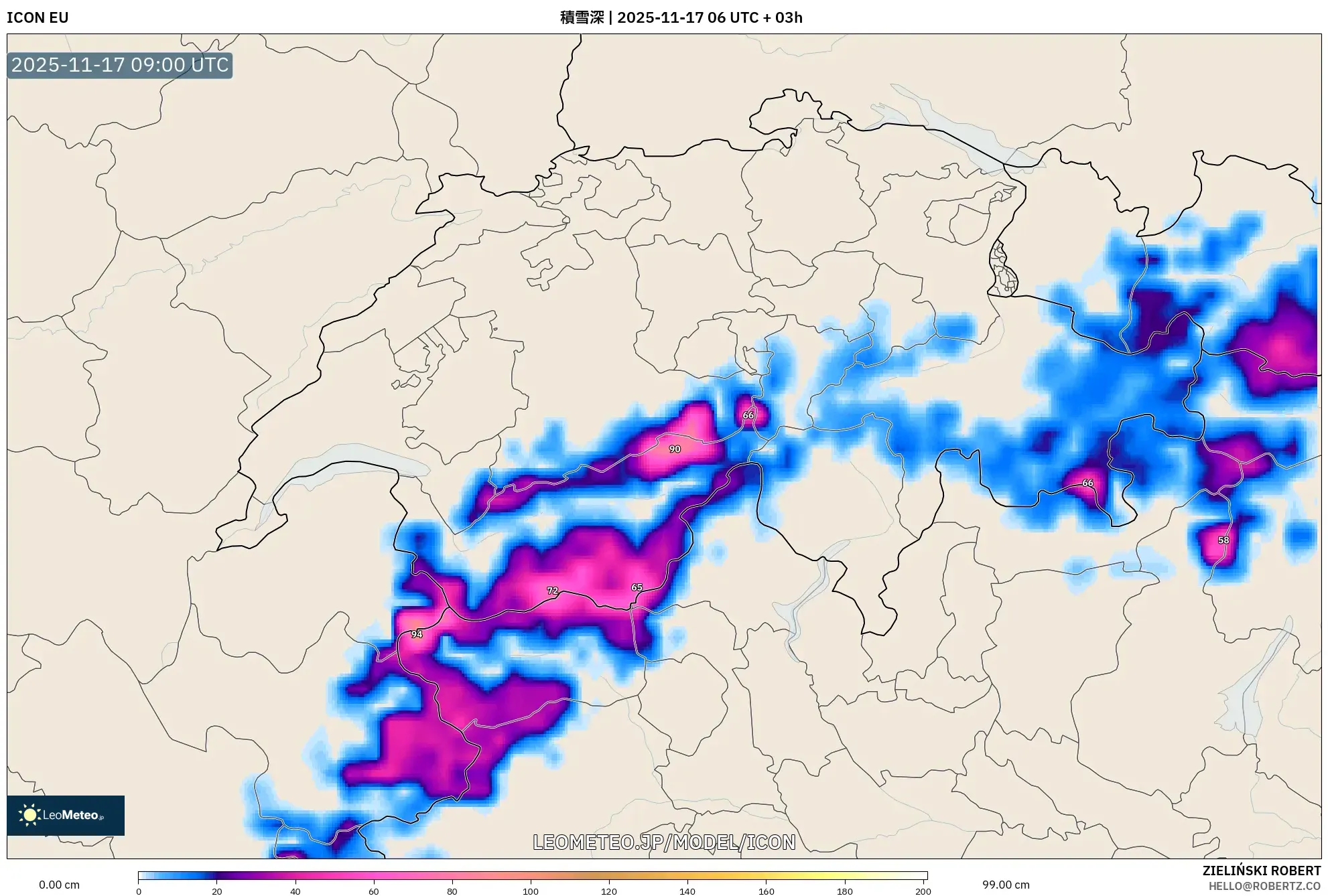ICON model - スイス, 積雪深