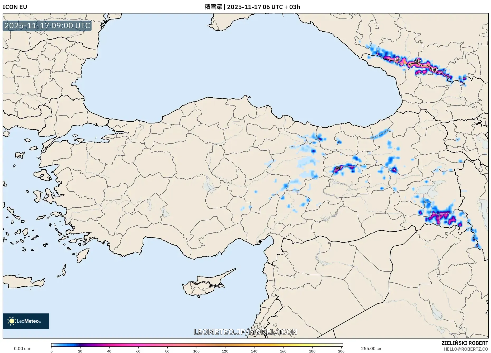 ICON model - トルコ, 積雪深