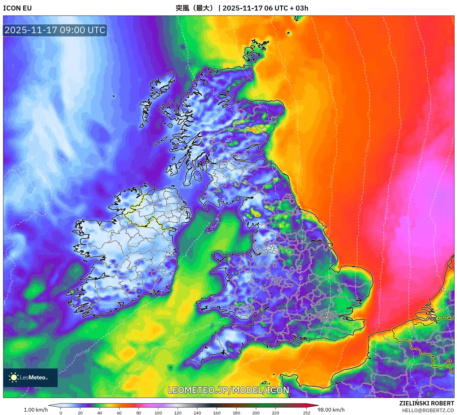 ICON model - イギリス, 突風（最大）