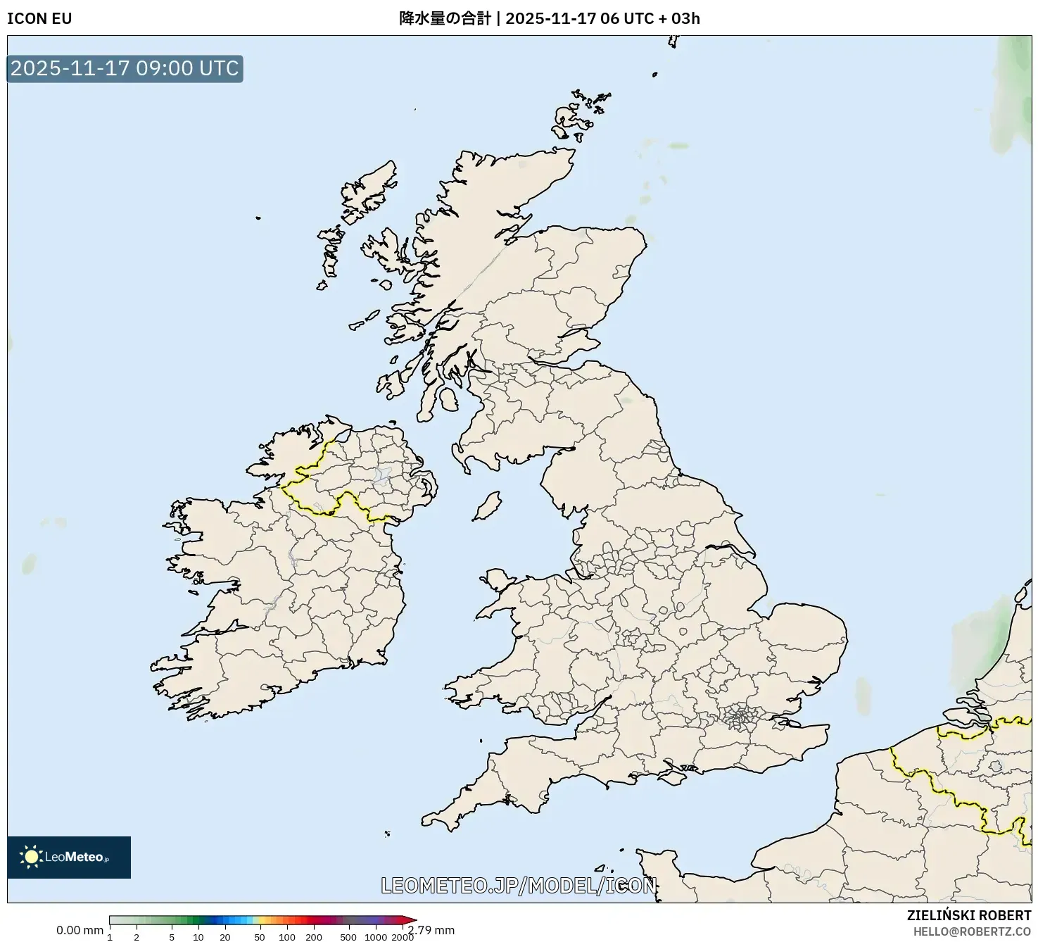 ICON model - イギリス, 降水量の合計