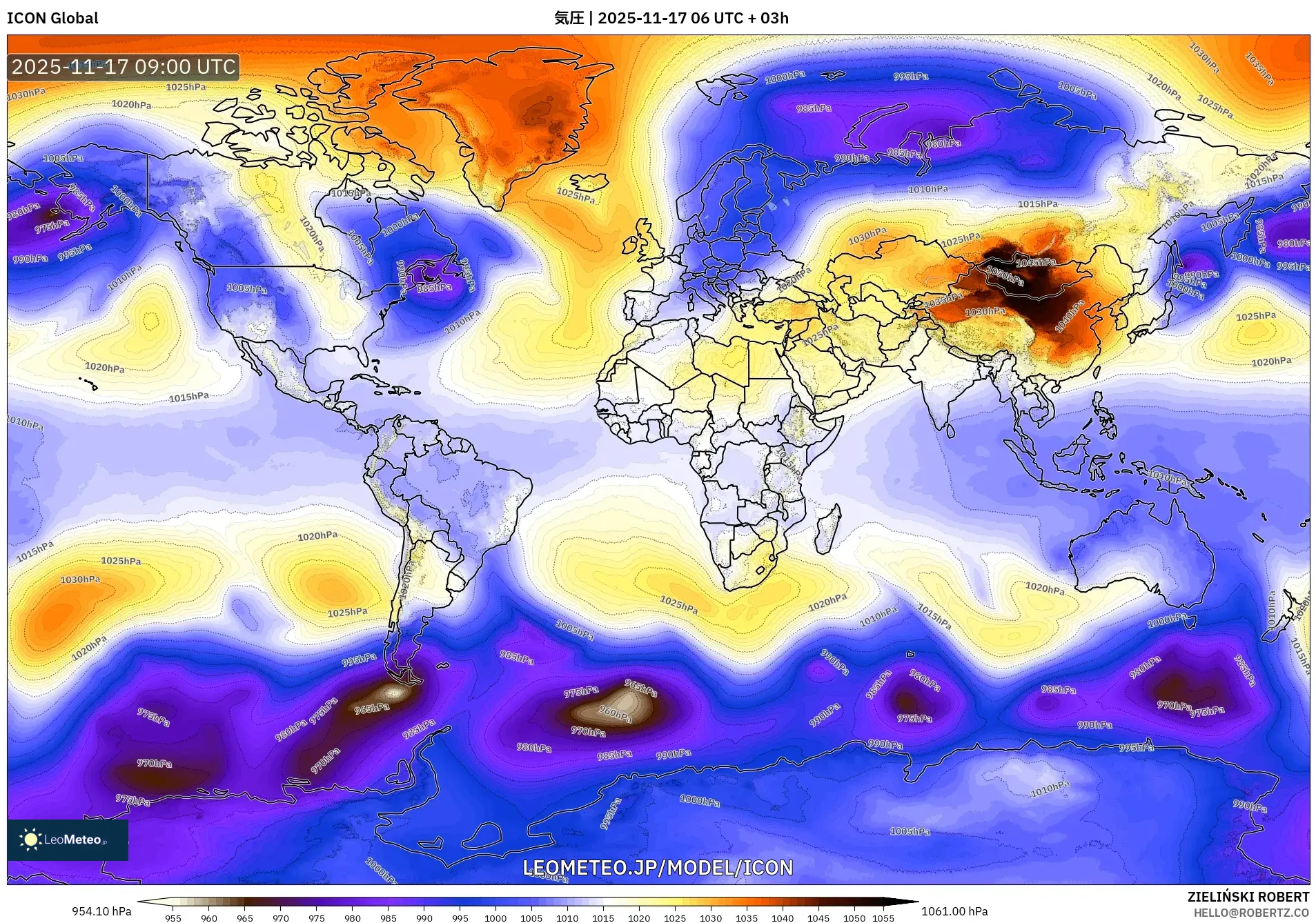 ICON model - 世界, 気圧
