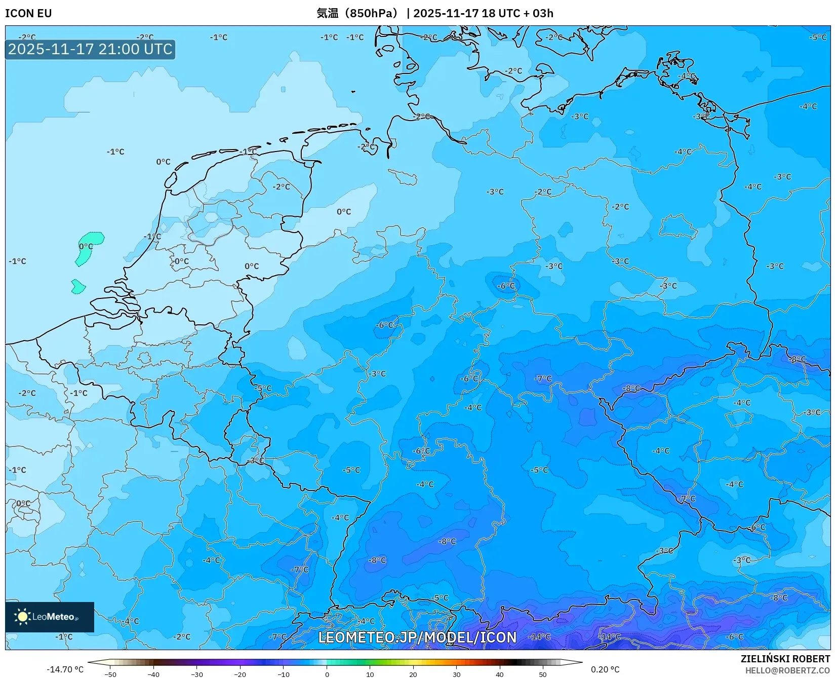 ICON model - ドイツ, 気温（850hPa）