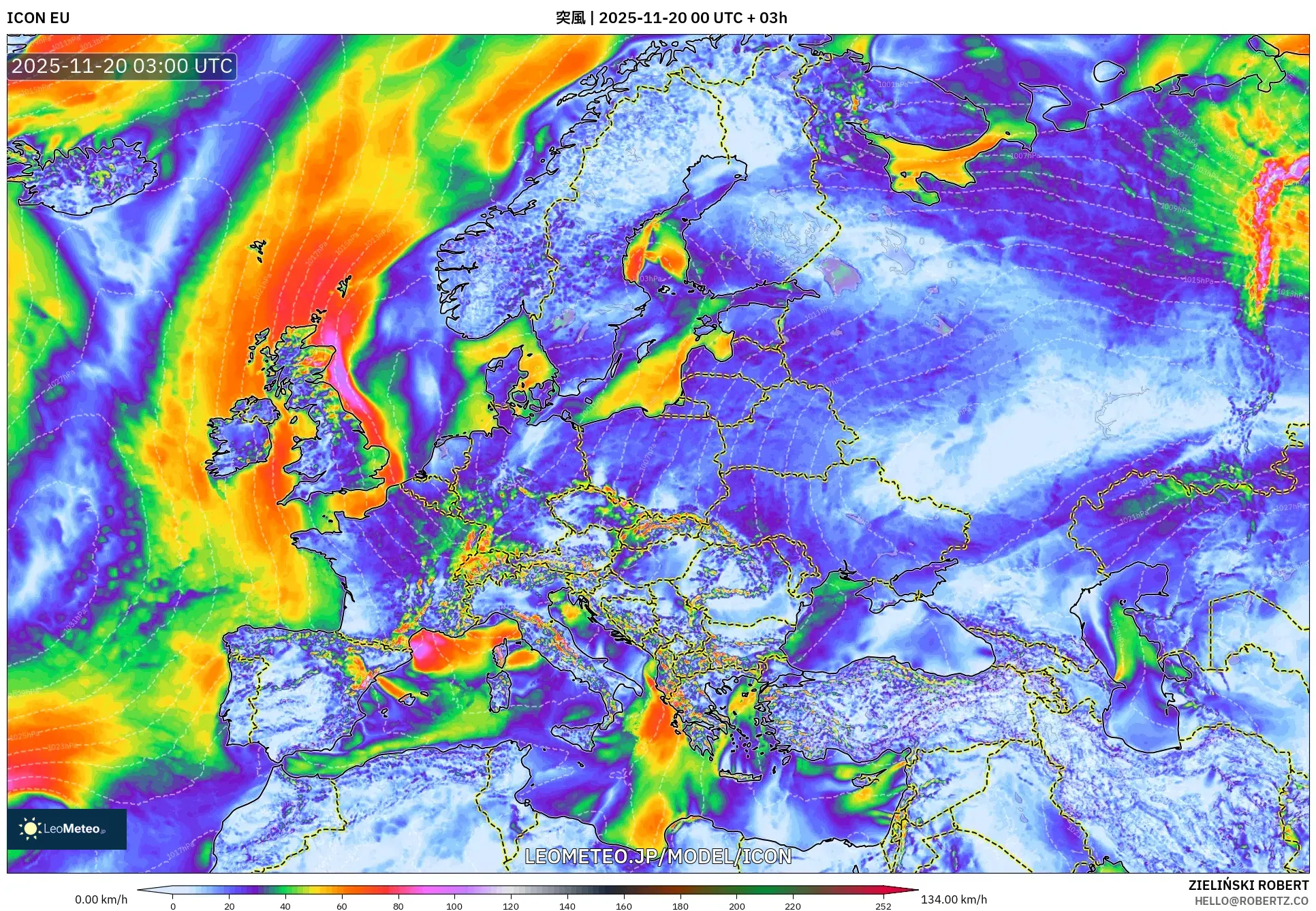 ICON model - ヨーロッパ, 突風