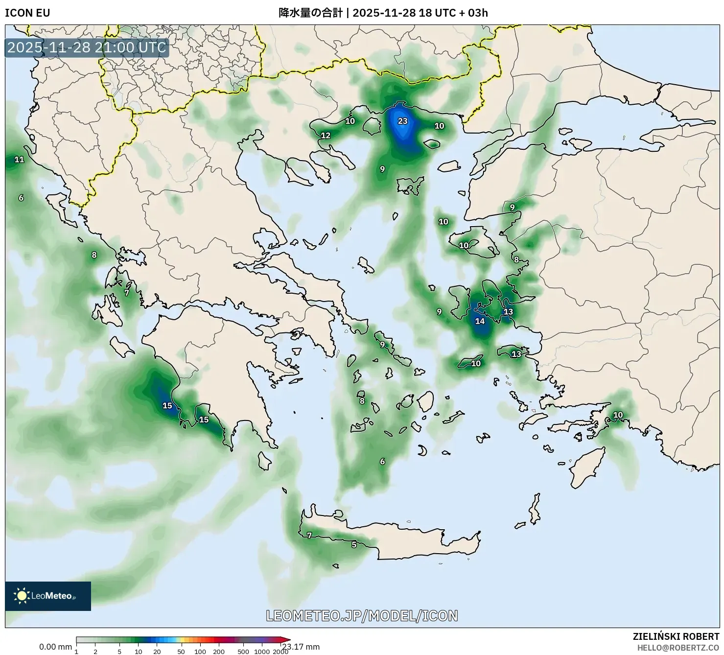 ICON model - ギリシャ, 降水量の合計