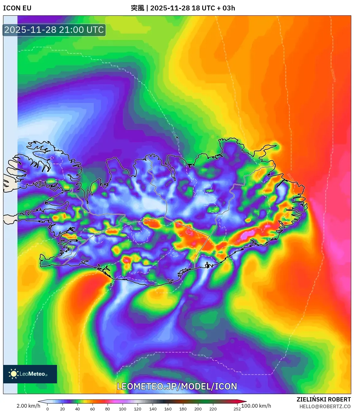 ICON model - アイスランド, 突風