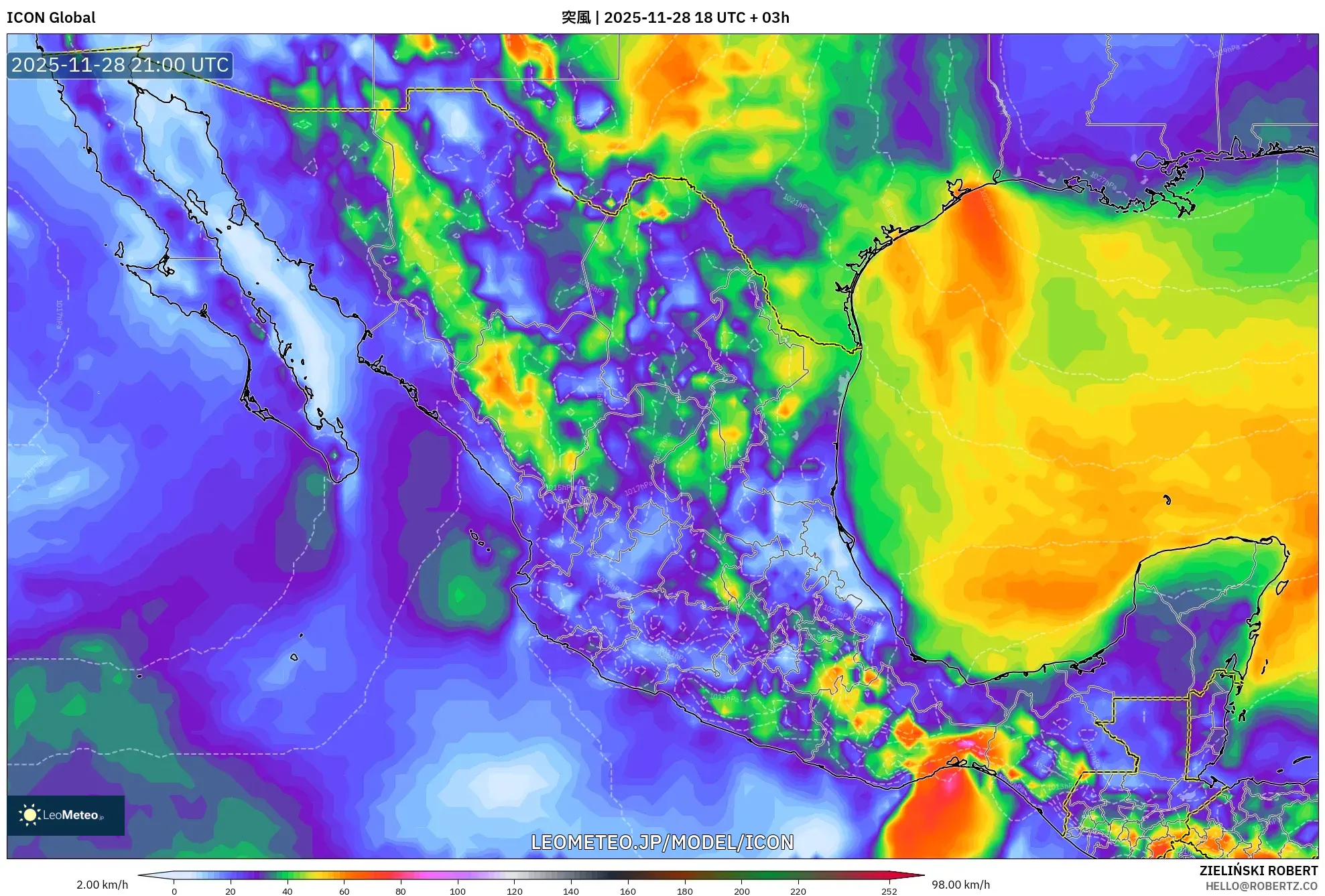 ICON model - メキシコ, 突風