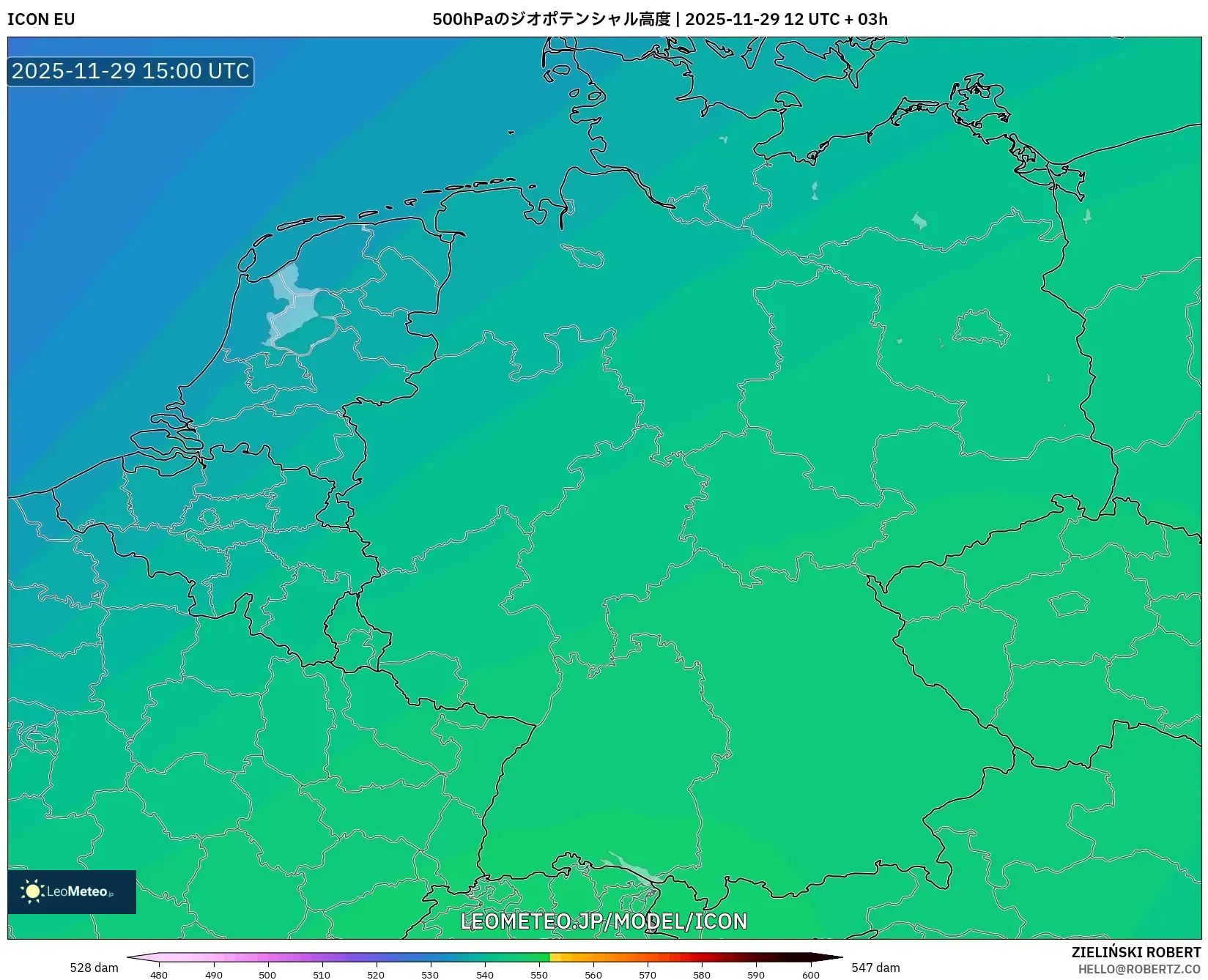 ICON model - ドイツ, 500hPaのジオポテンシャル高度