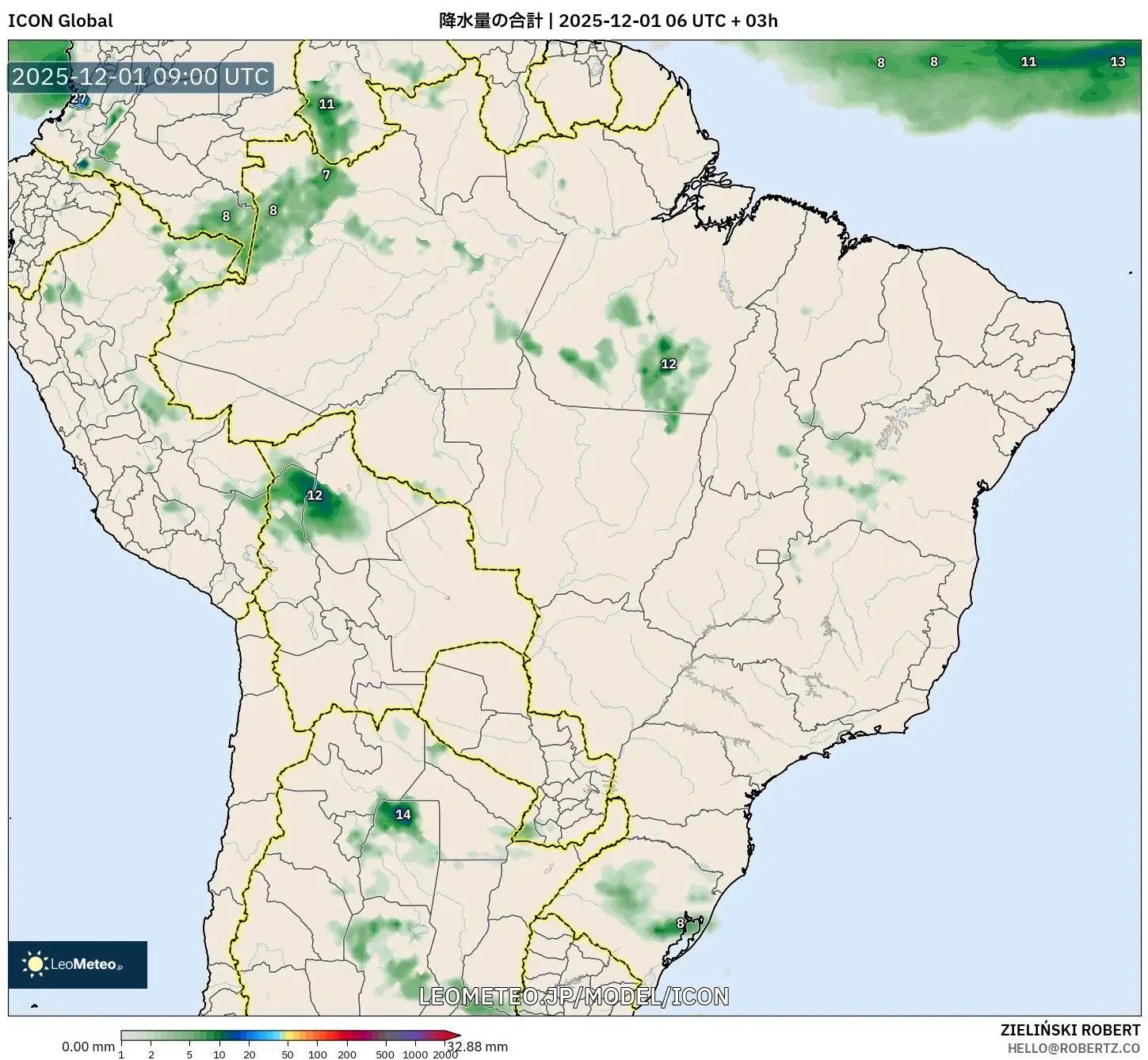 ICON model - ブラジル, 降水量の合計