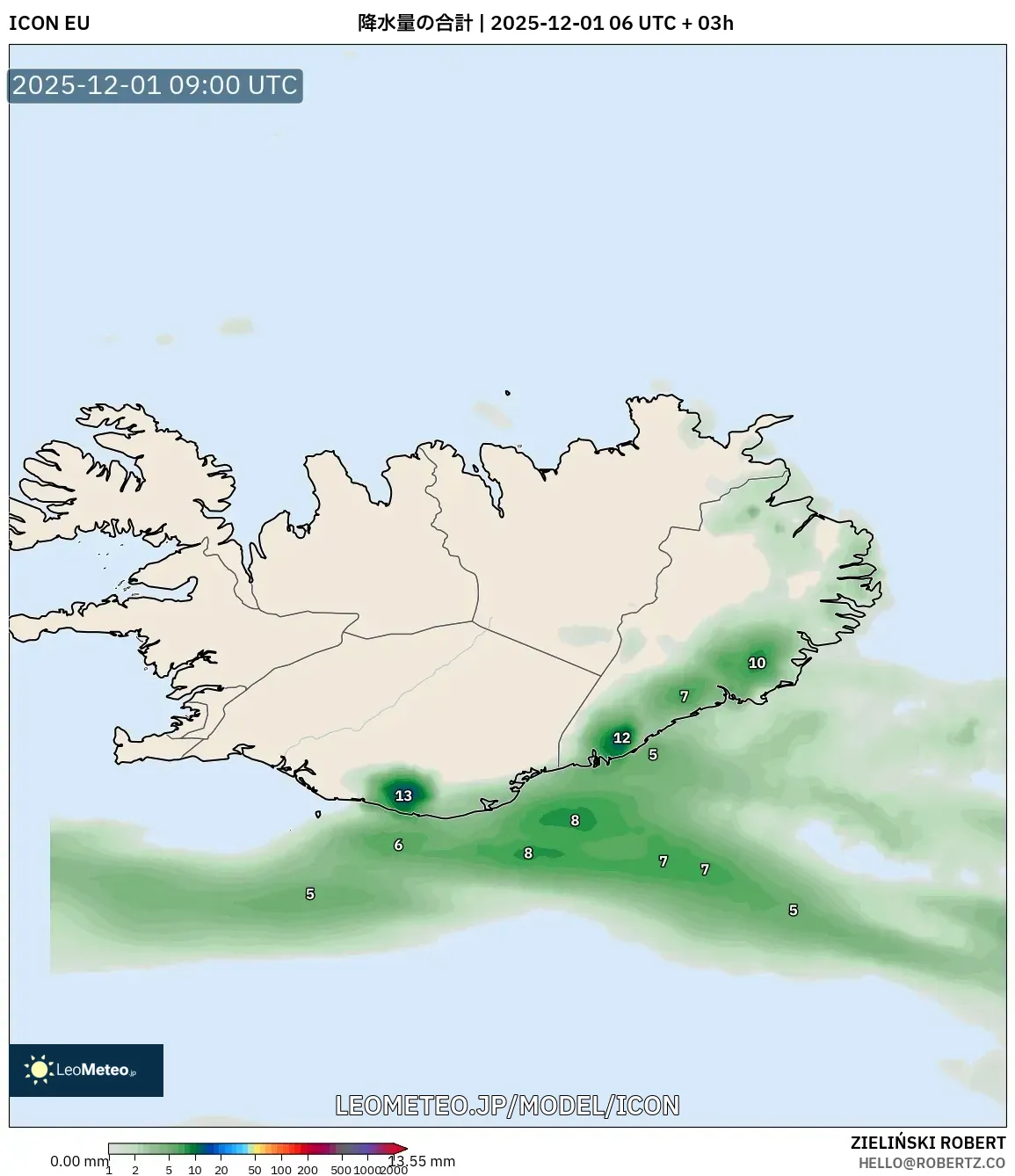 ICON model - アイスランド, 降水量の合計