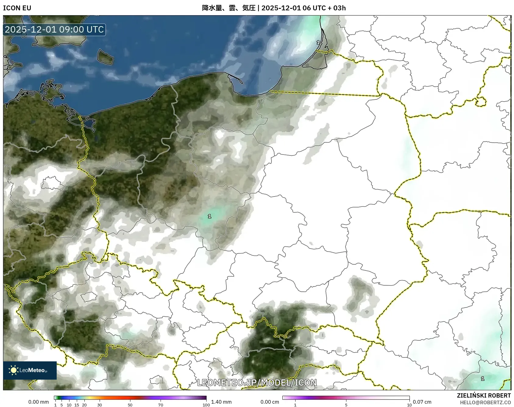 ICON model - ポーランド, 降水量、雲、気圧