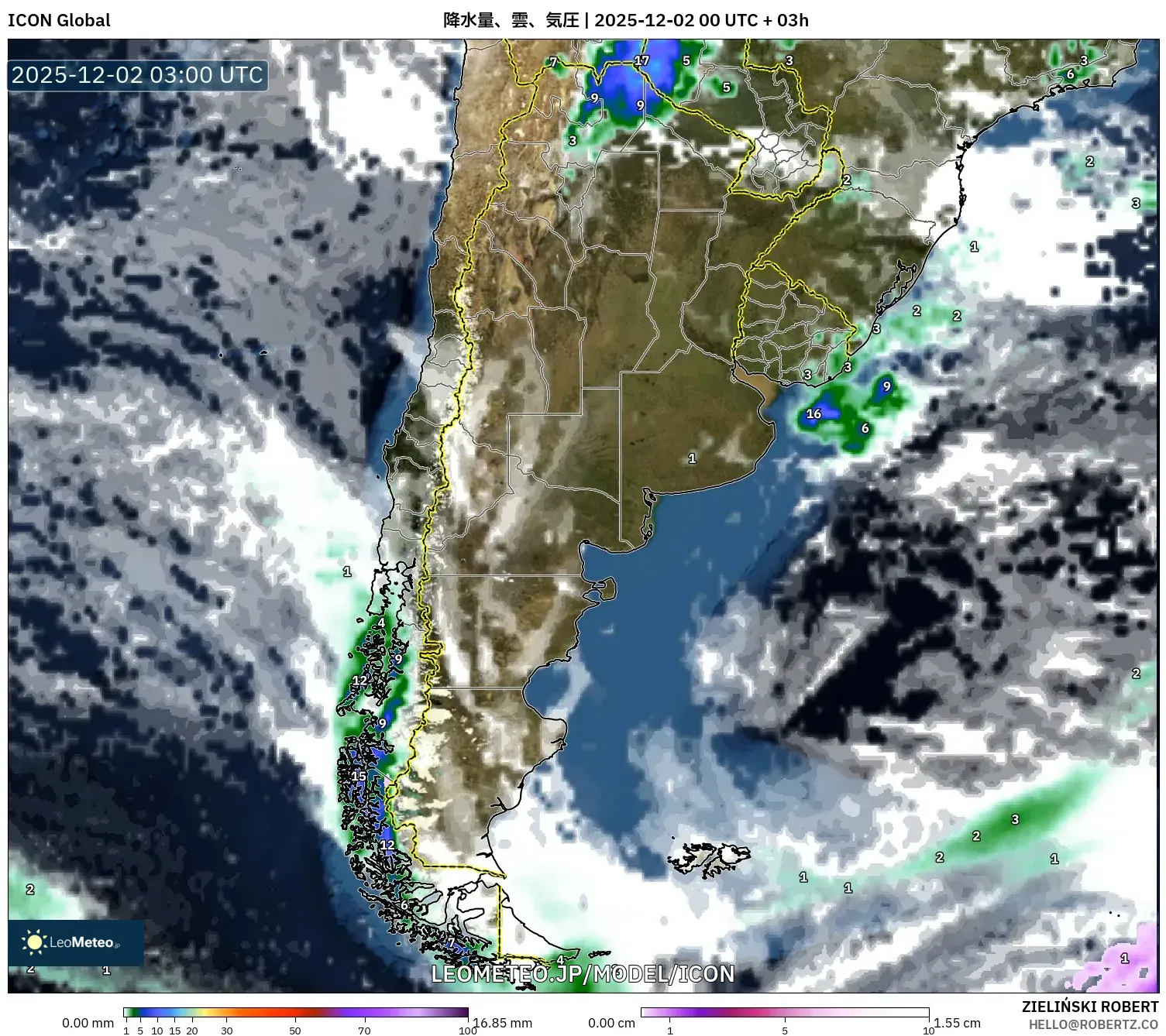 ICON model - アルゼンチン, 降水量、雲、気圧