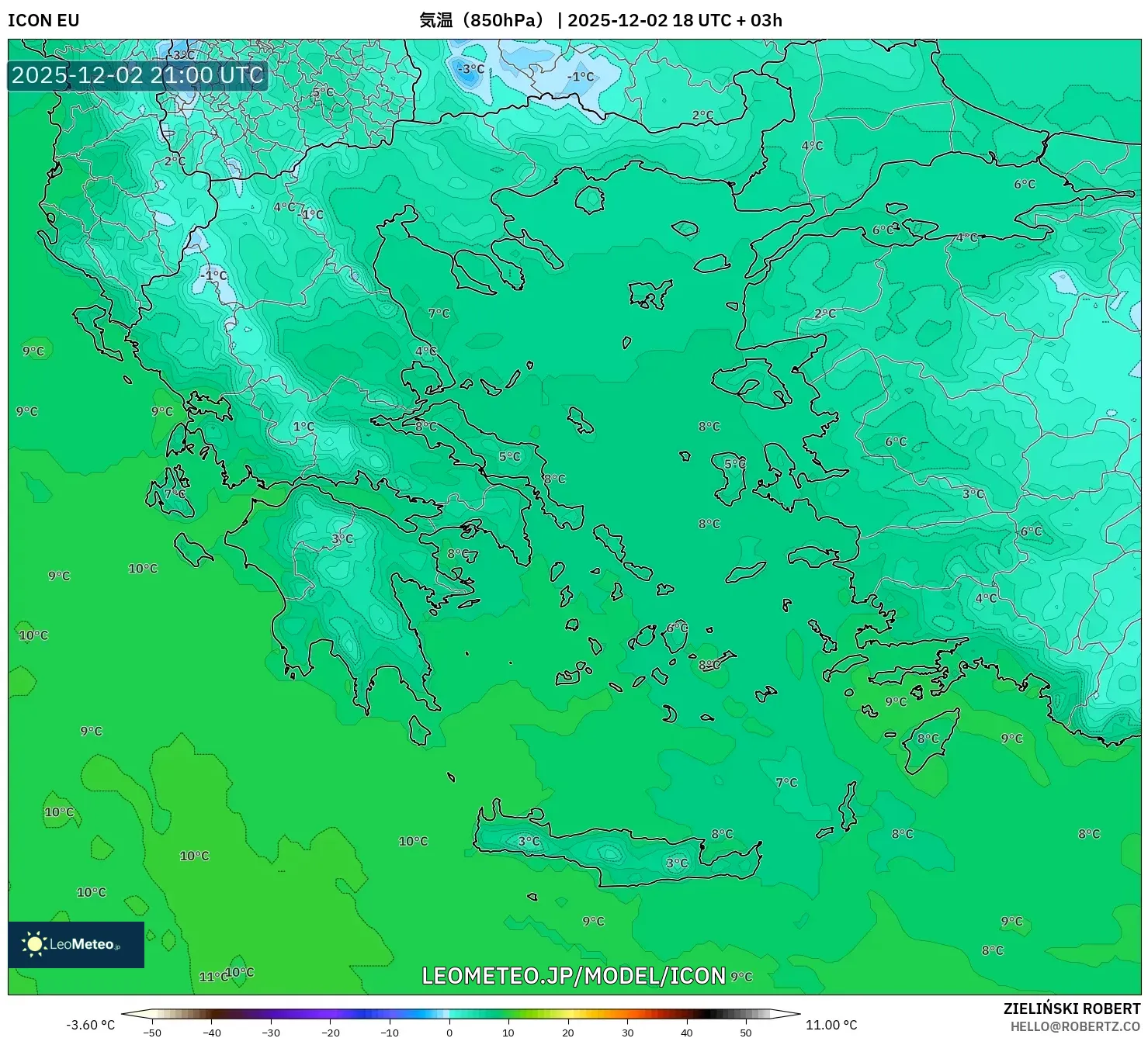 ICON model - ギリシャ, 気温（850hPa）