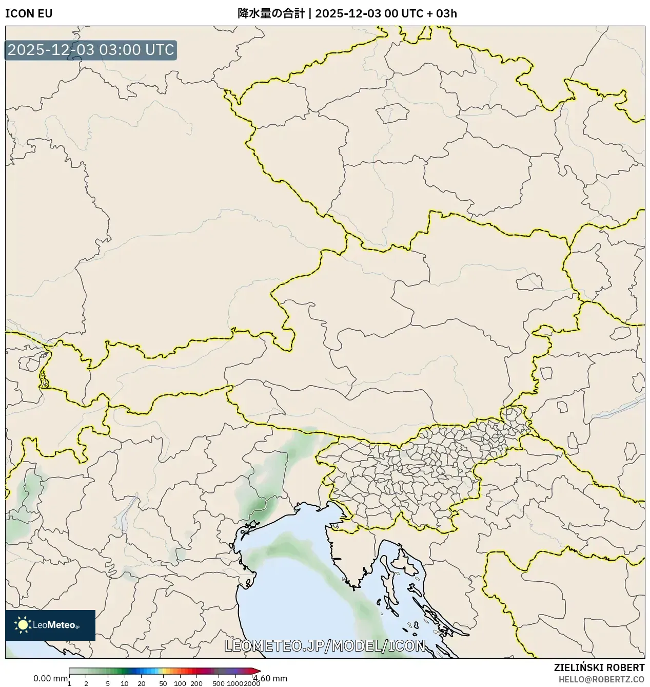 ICON model - オーストリア, 降水量の合計