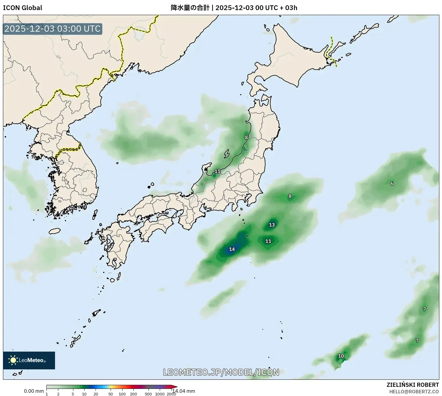 ICON model - 日本, 降水量の合計