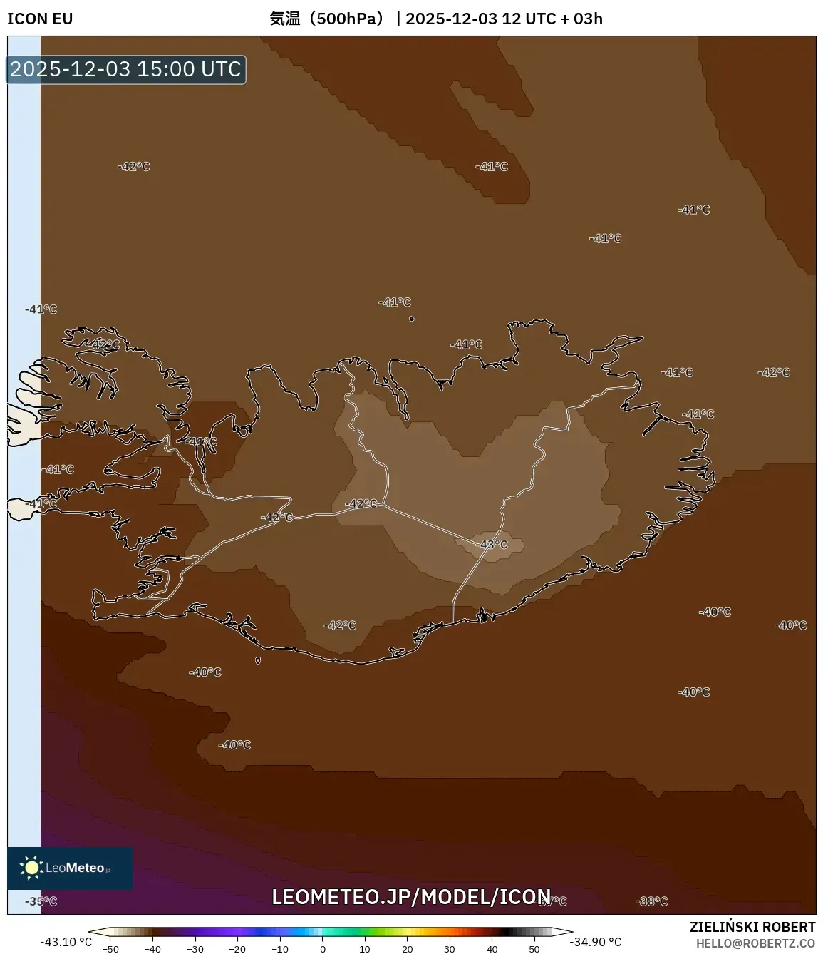 ICON model - アイスランド, 気温（500hPa）