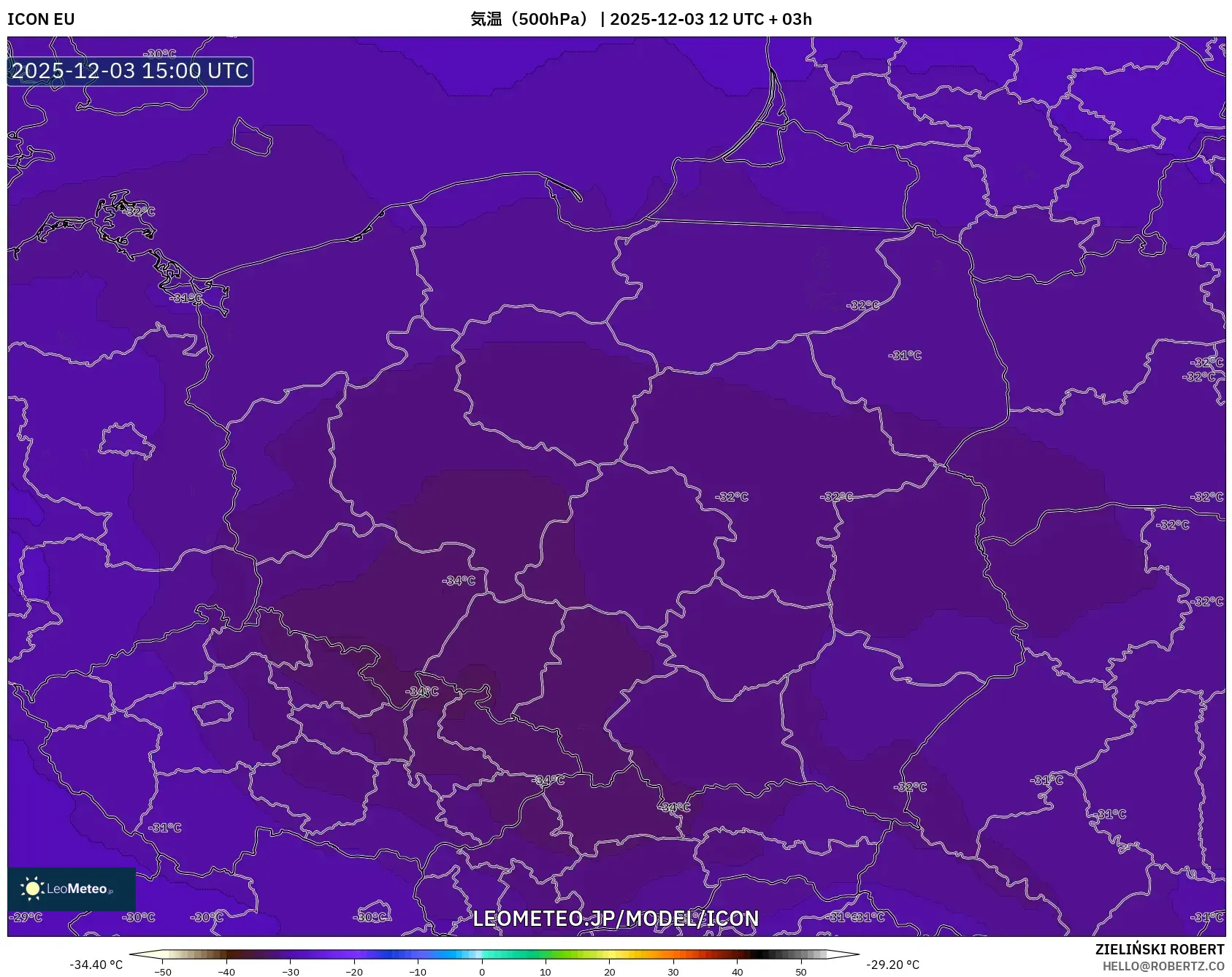 ICON model - ポーランド, 気温（500hPa）