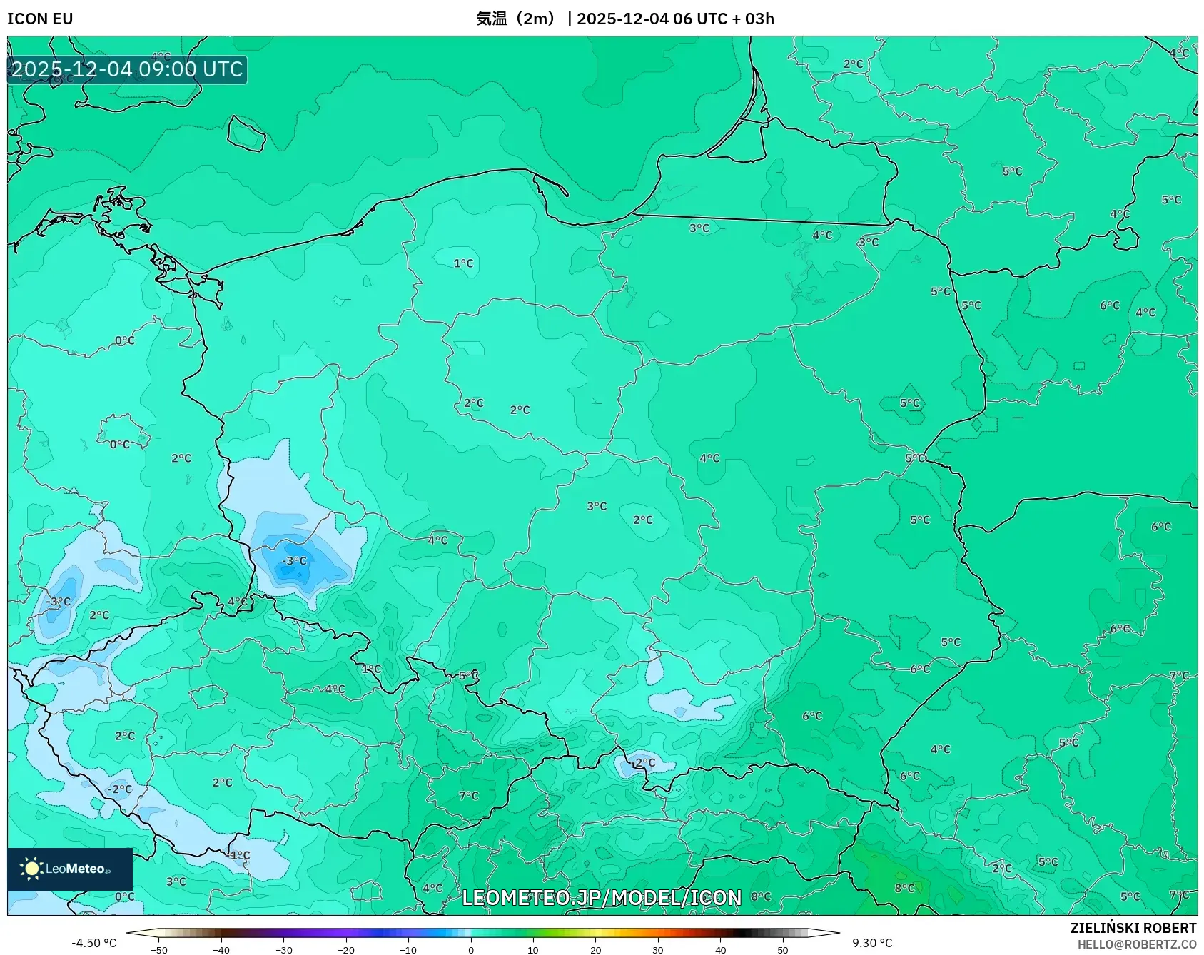 ICON model - ポーランド, 気温（2m）