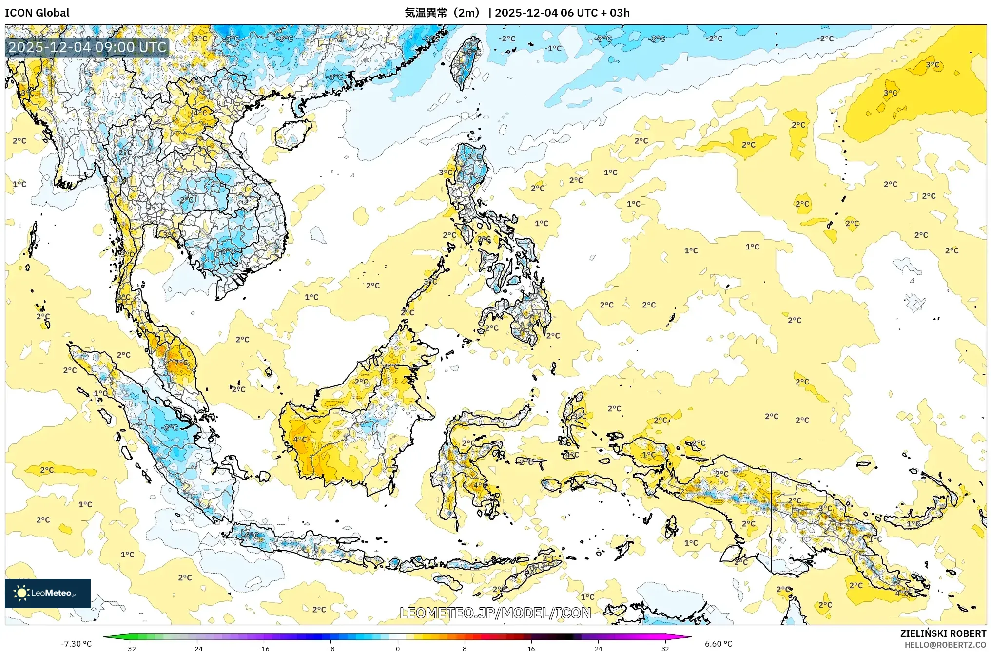ICON model - 東南アジア, 気温異常（2m）