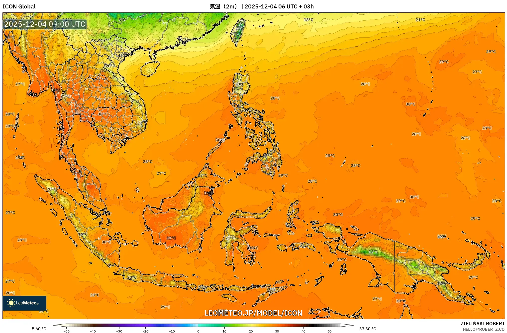 ICON model - 東南アジア, 気温（2m）