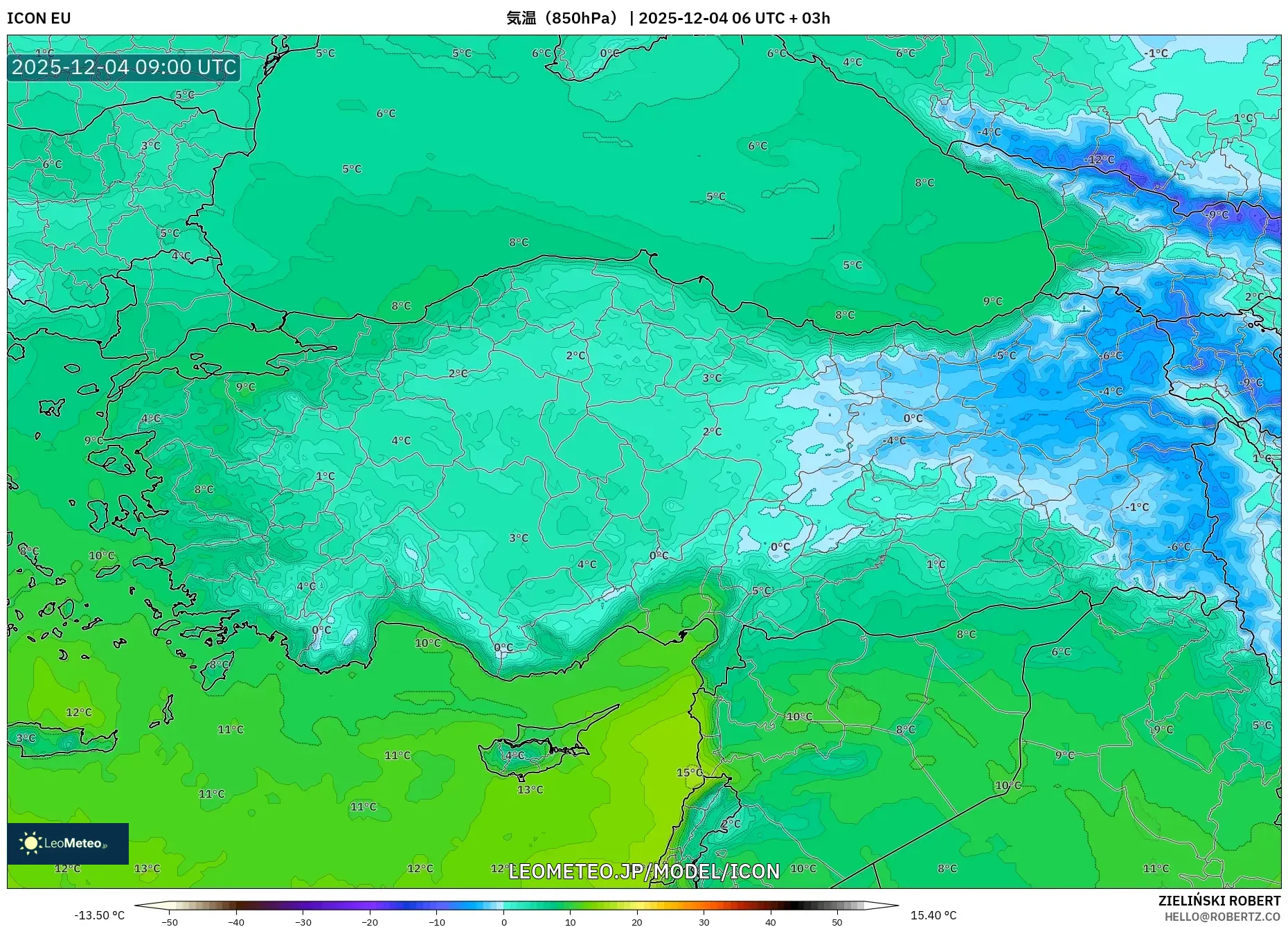 ICON model - トルコ, 気温（850hPa）