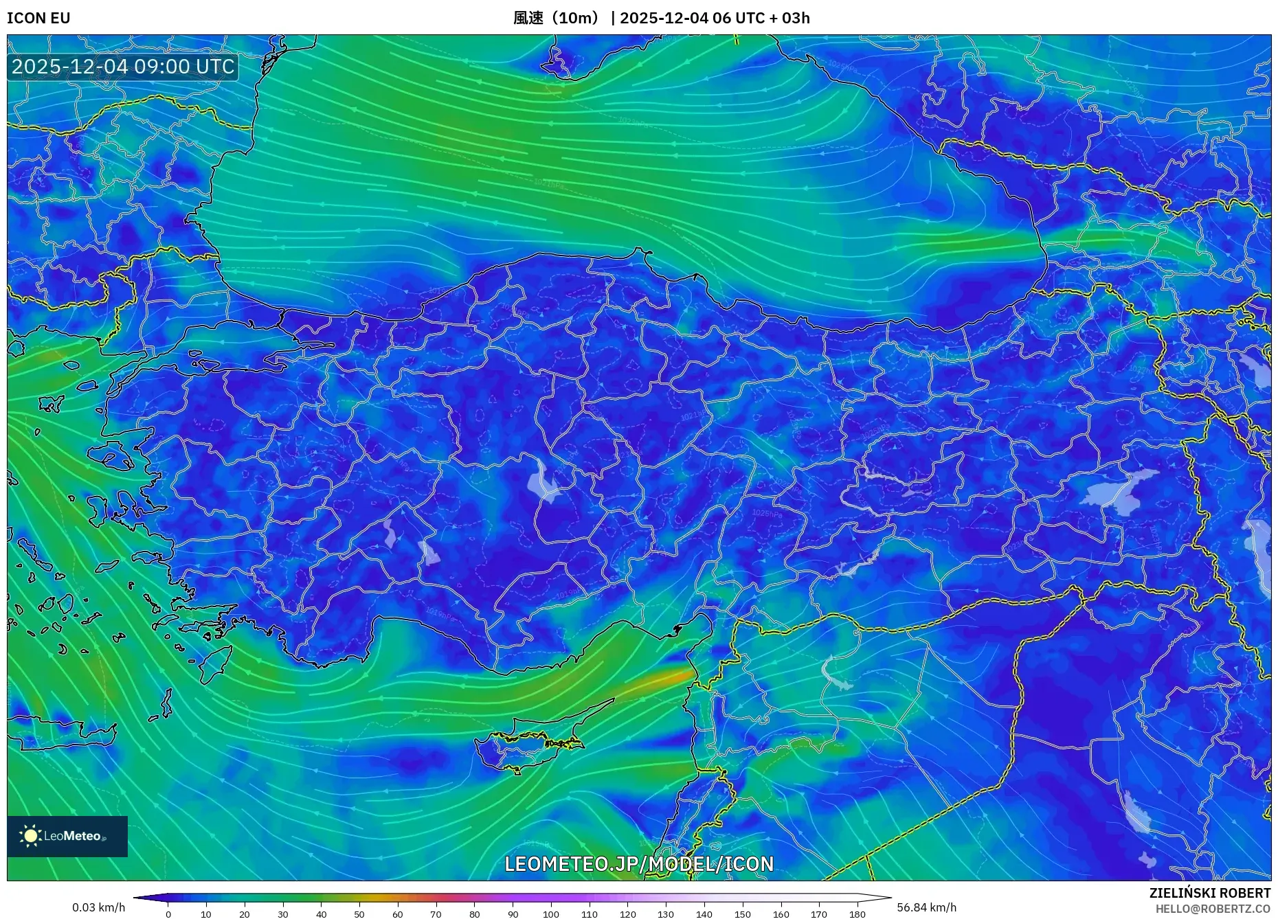 ICON model - トルコ, 風速（10m）