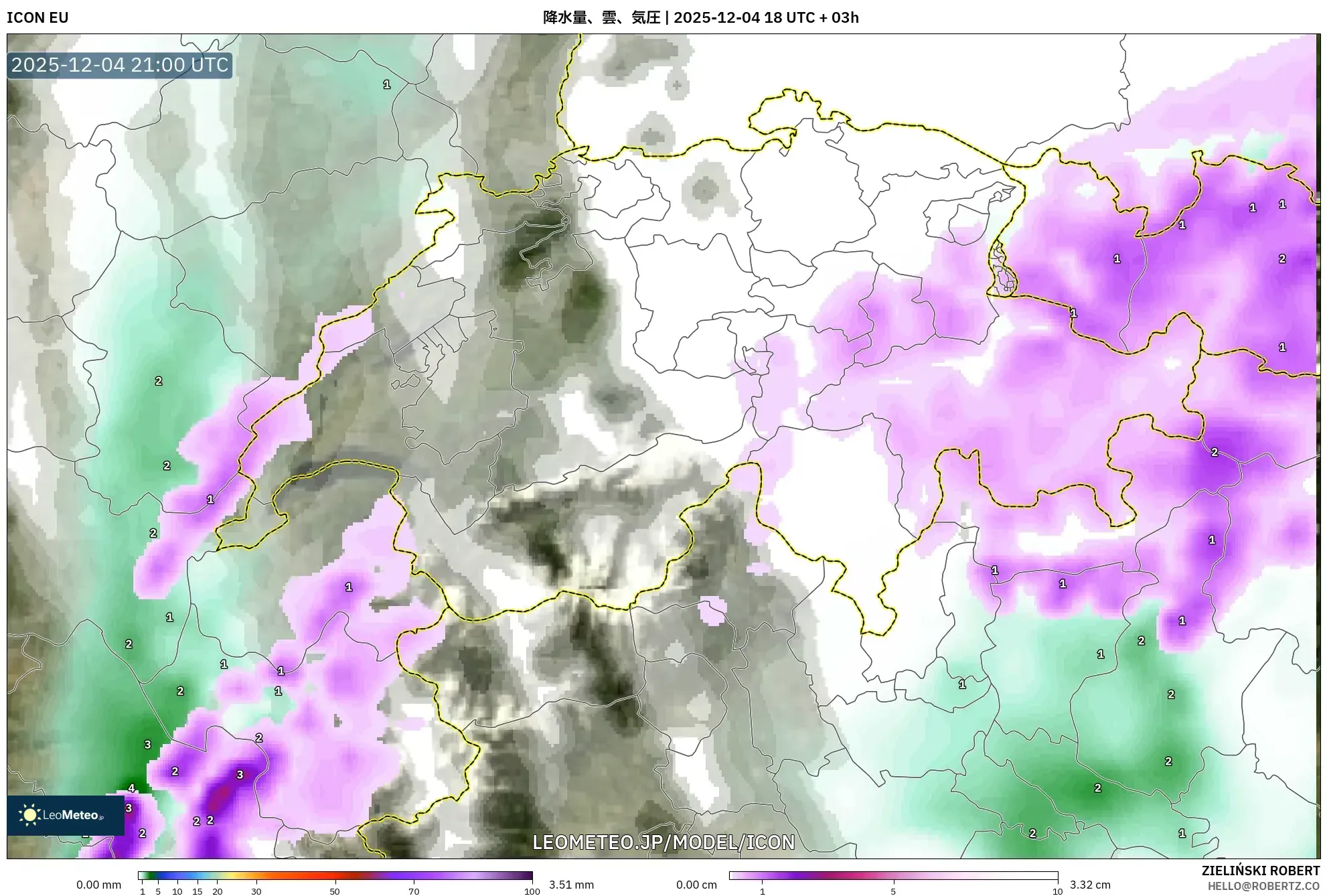 ICON model - スイス, 降水量、雲、気圧