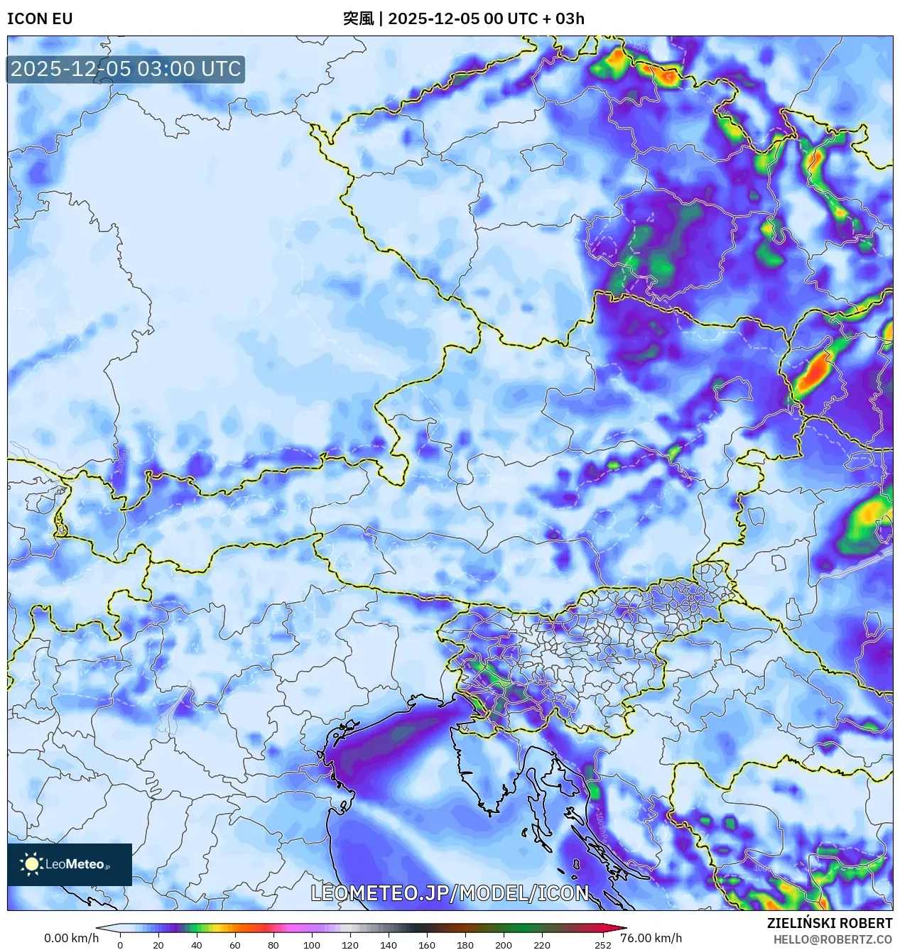 ICON model - オーストリア, 突風