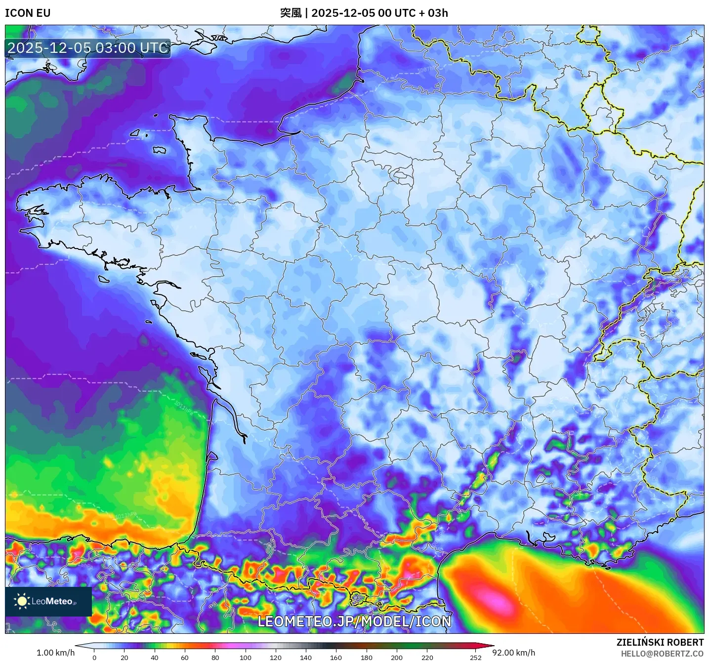 ICON model - フランス, 突風