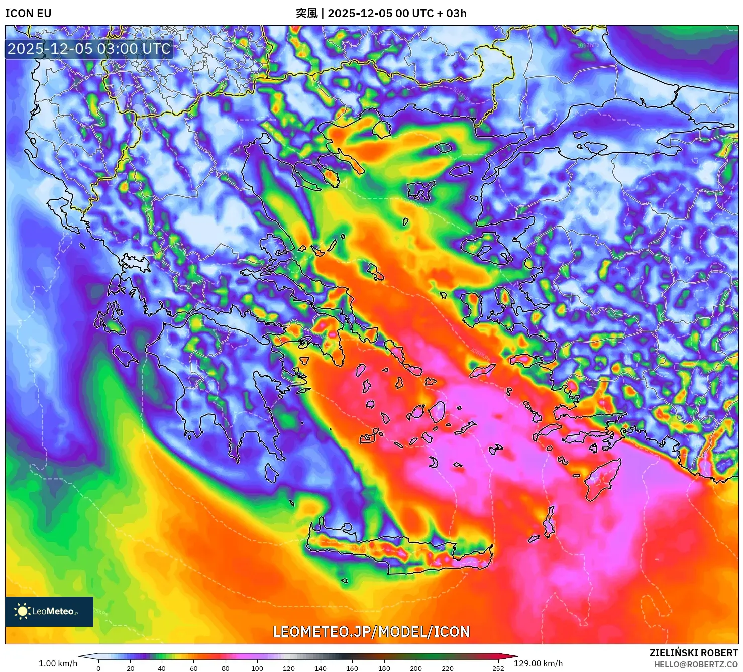 ICON model - ギリシャ, 突風
