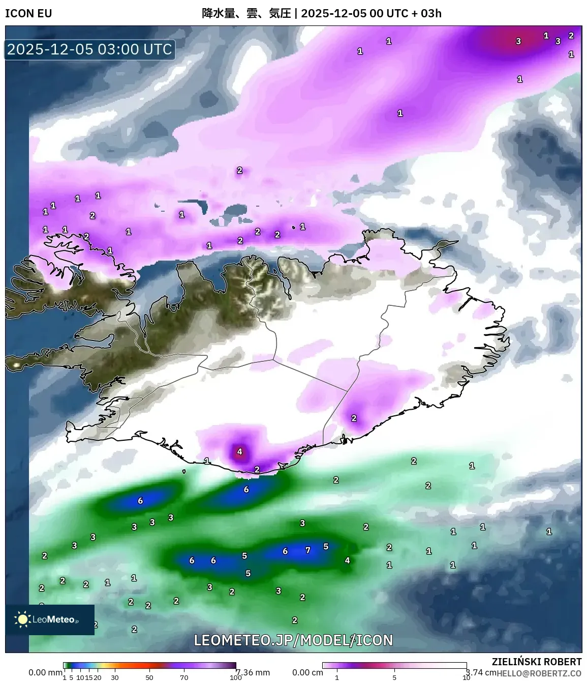 ICON model - アイスランド, 降水量、雲、気圧