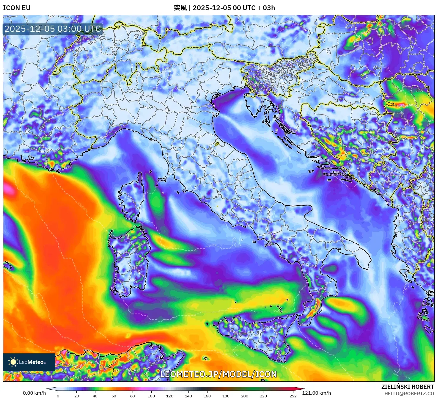 ICON model - イタリア, 突風