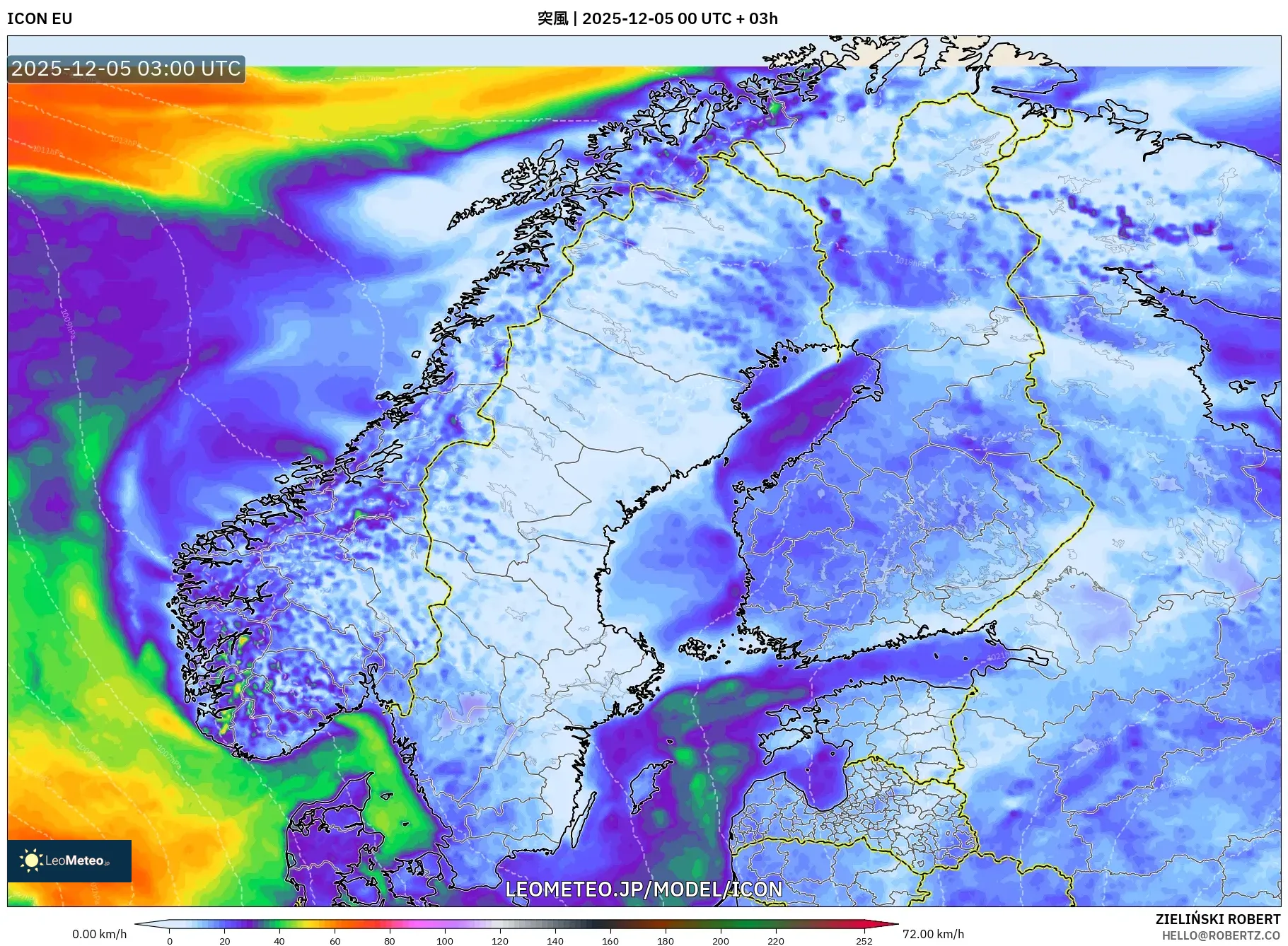 ICON model - スカンジナビア, 突風